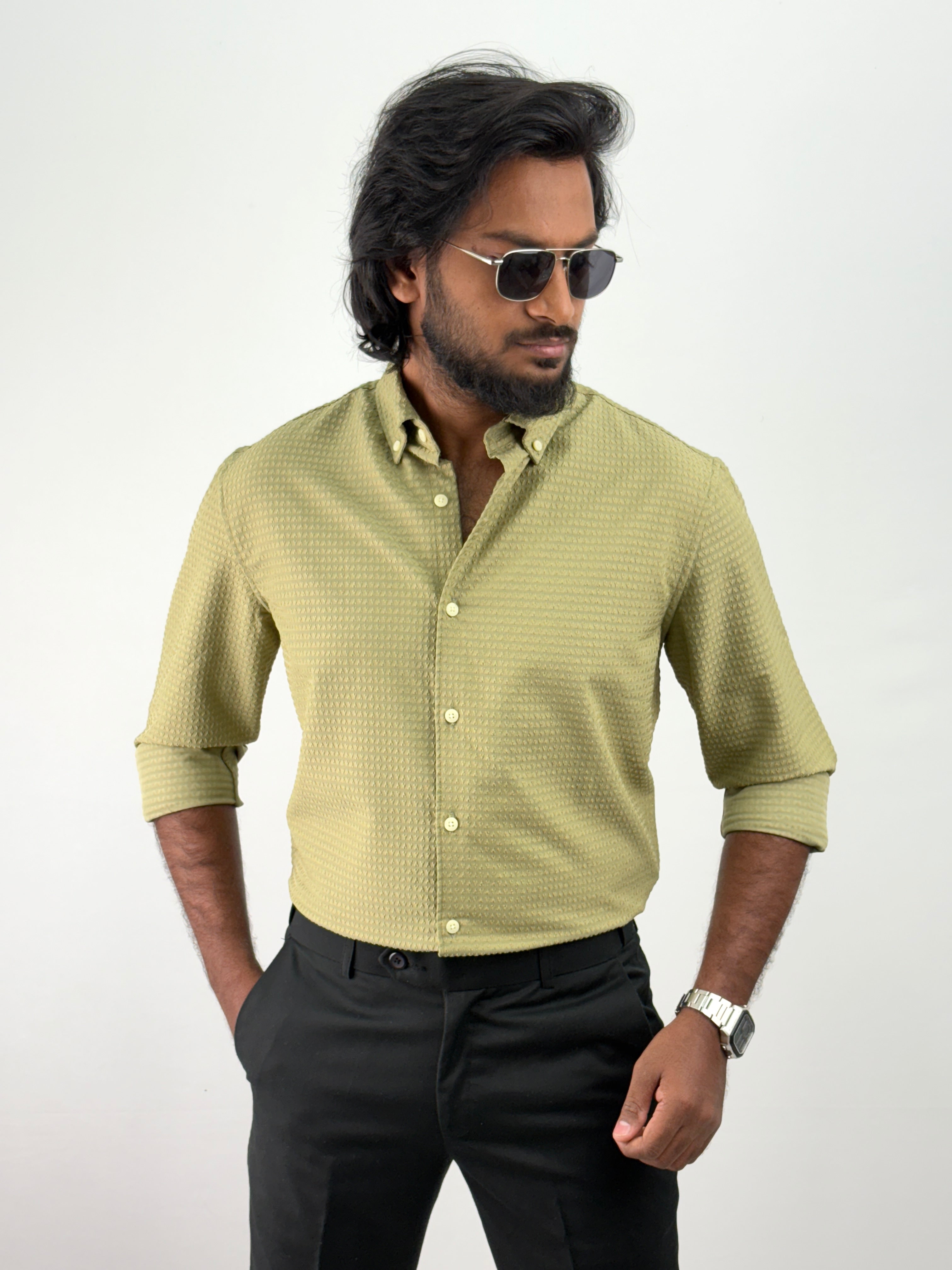 Olive Self Textured Shirt