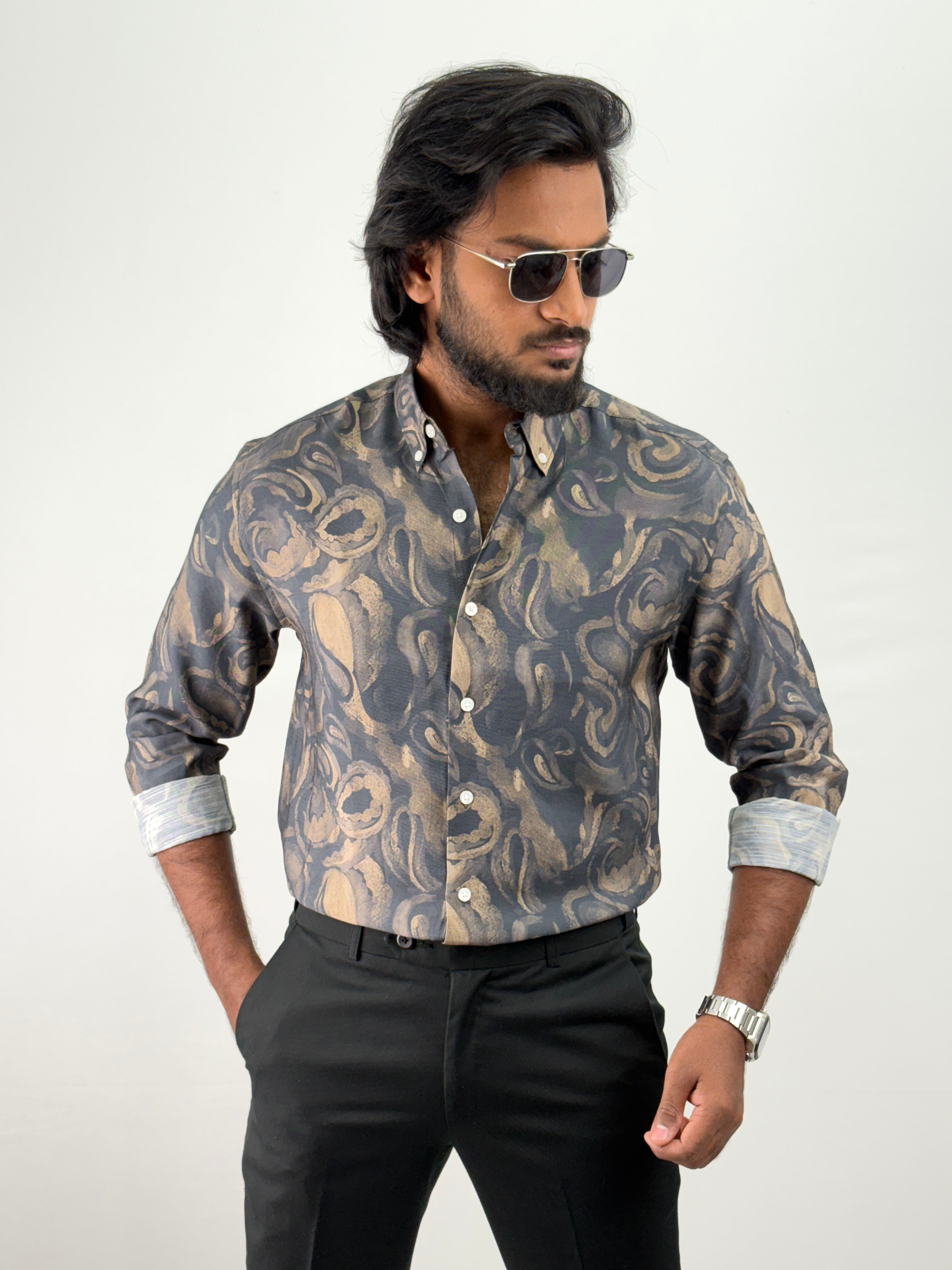 Teal Blue Printed Shirt