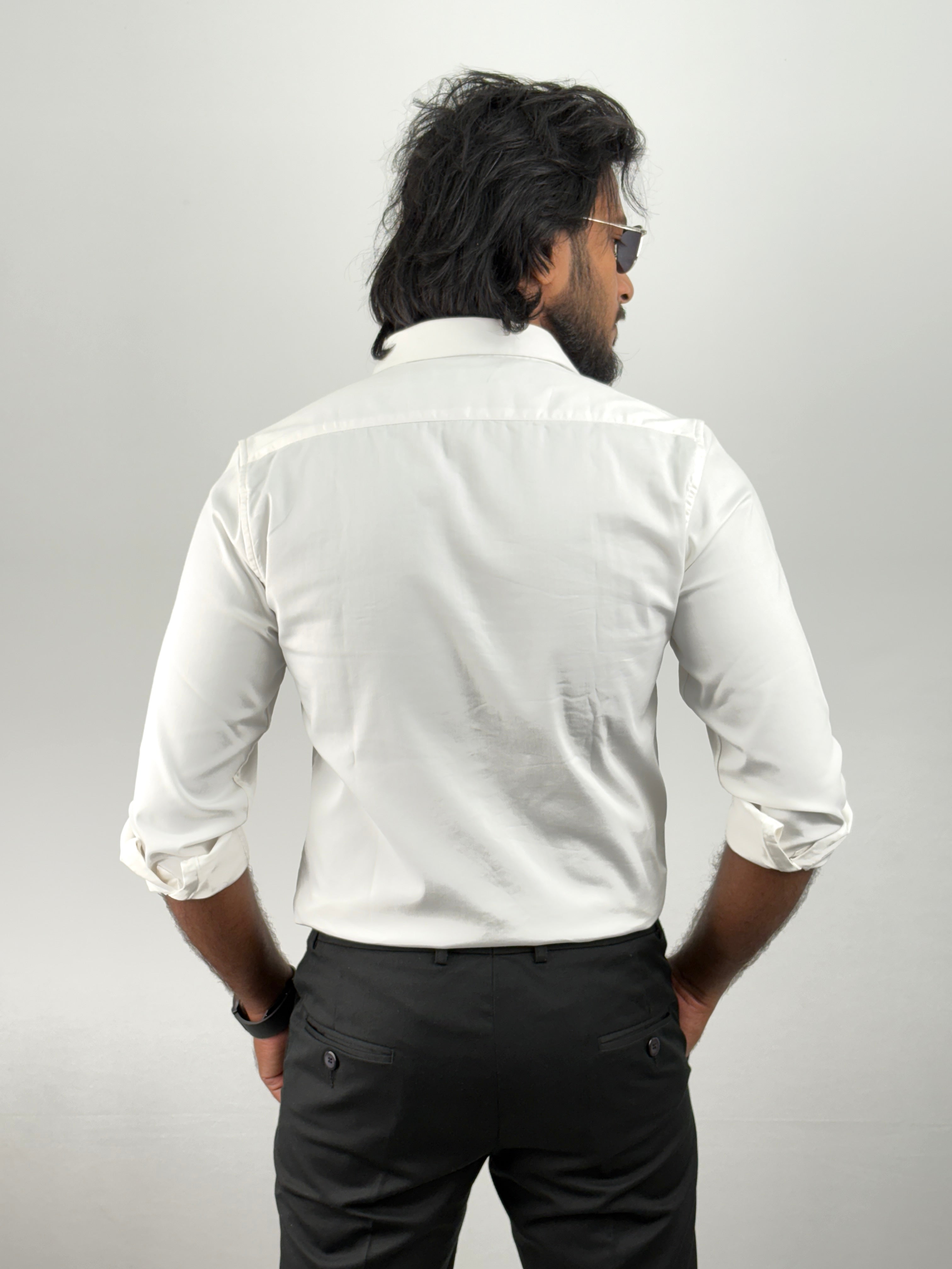 White Sateen Embroidery Shirt