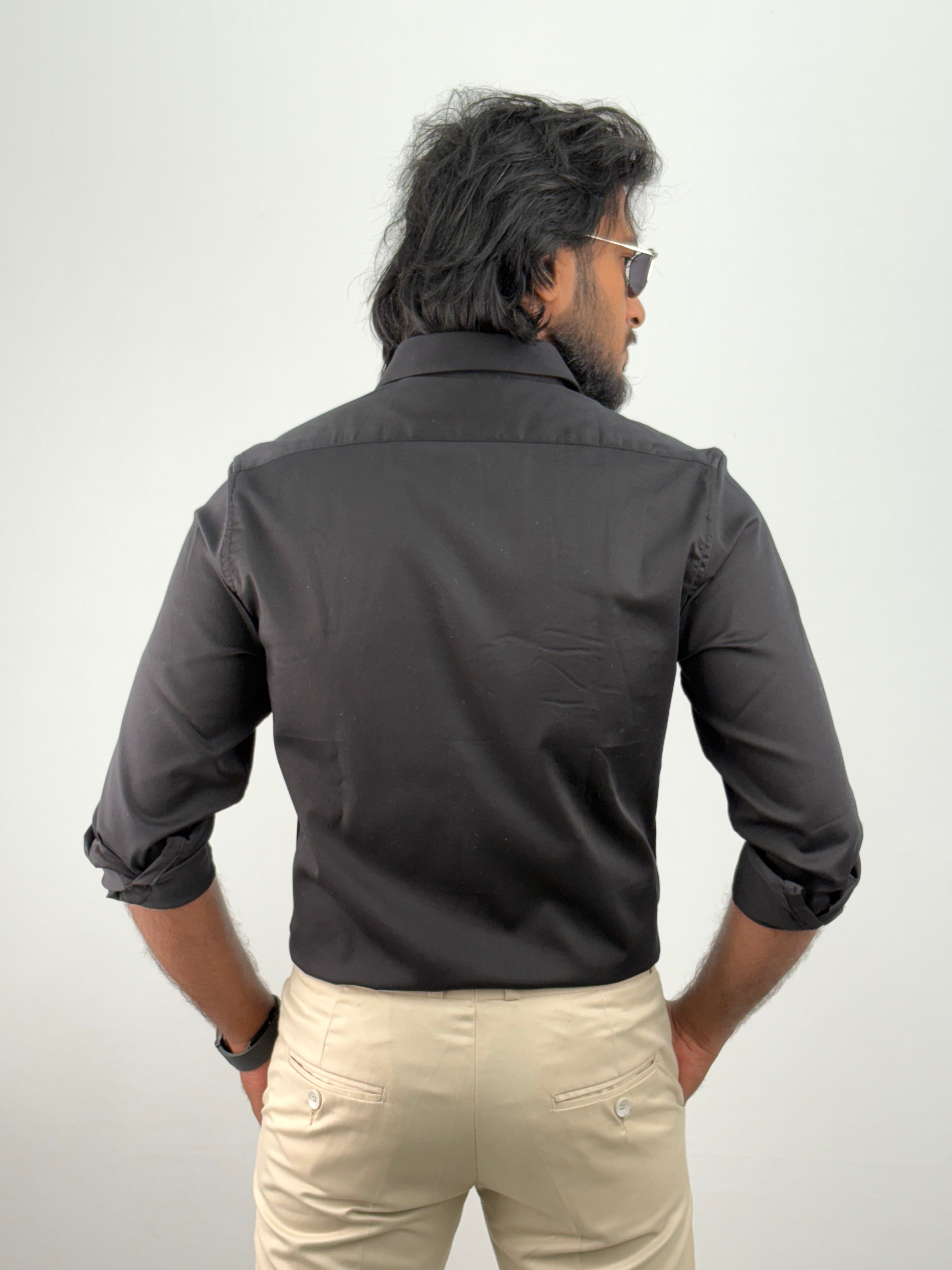 Black Sateen Embroidery Shirt