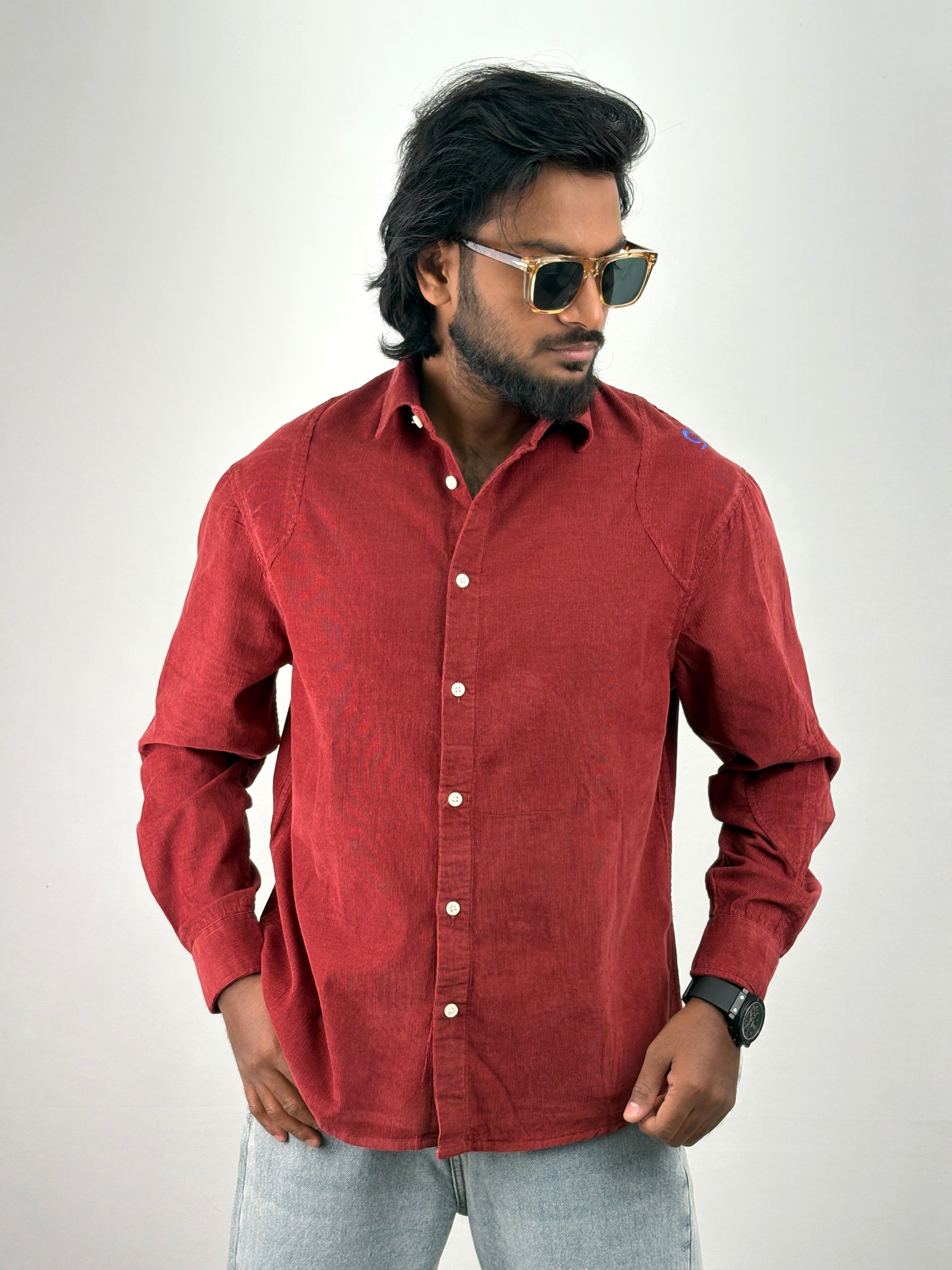 Red Corduroy Oversized Shirt