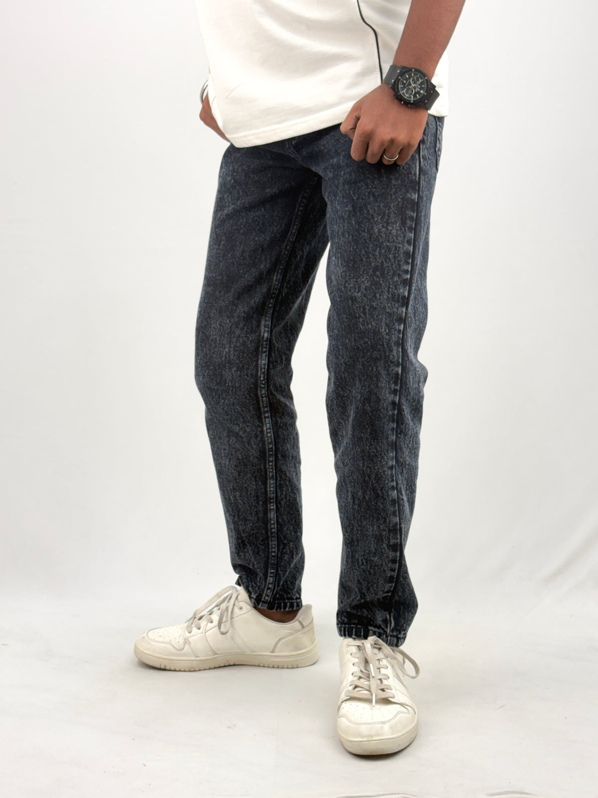 Black Acid Wash Semi Baggy Jean 2