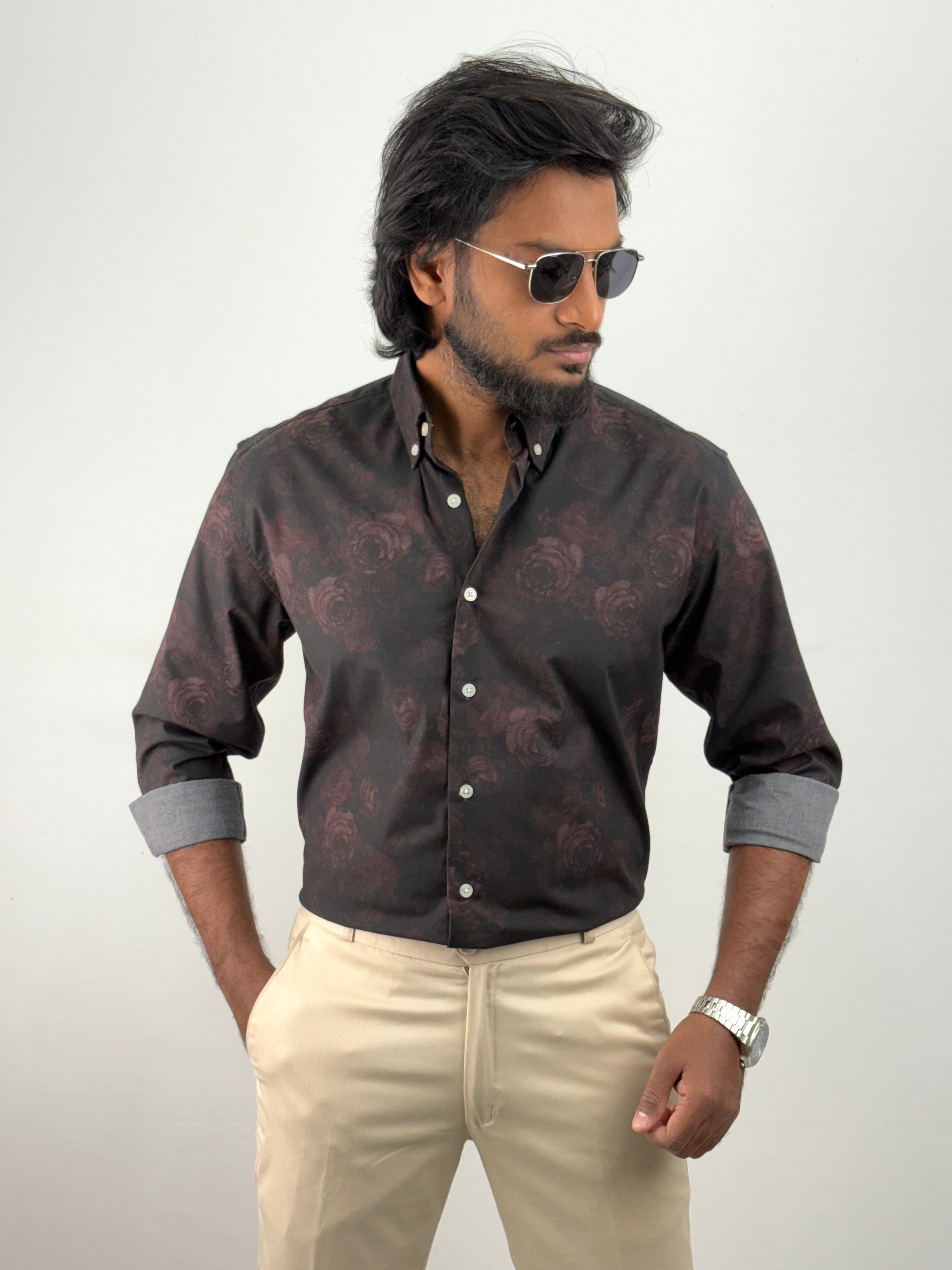 Black Maroon Printed Shirt