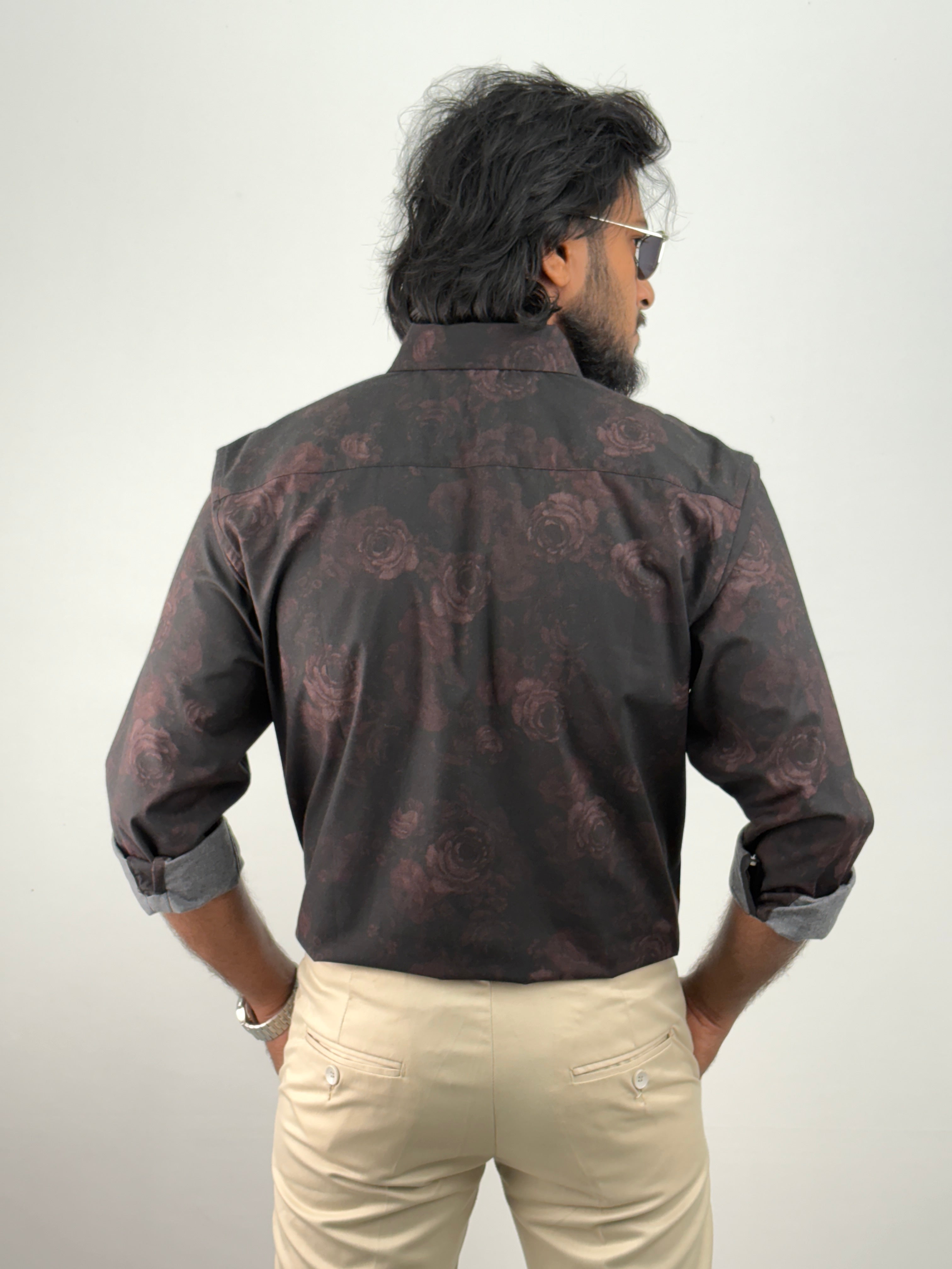 Black Maroon Printed Shirt
