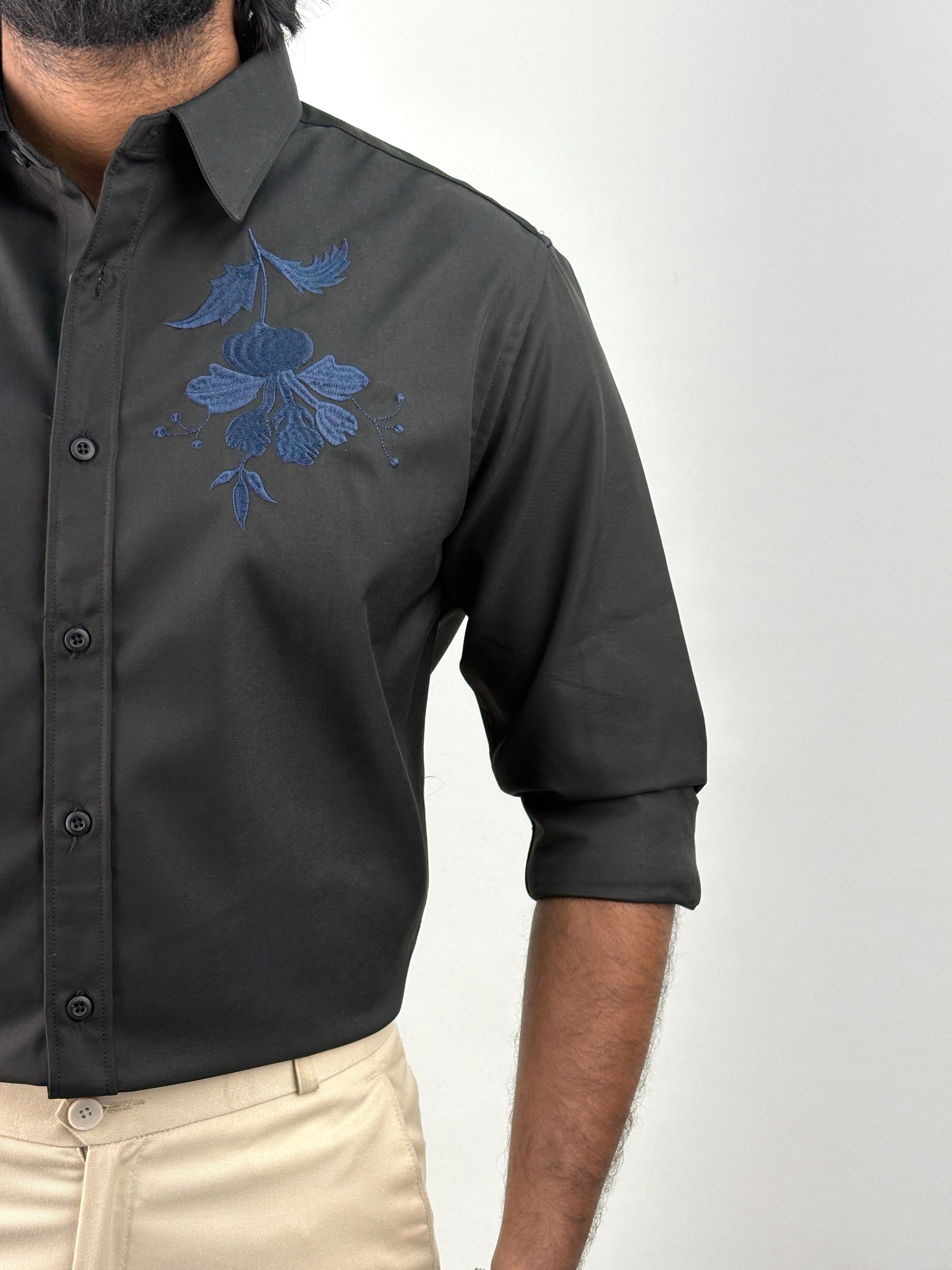 Black IMP Sateen Embroidery Shirt