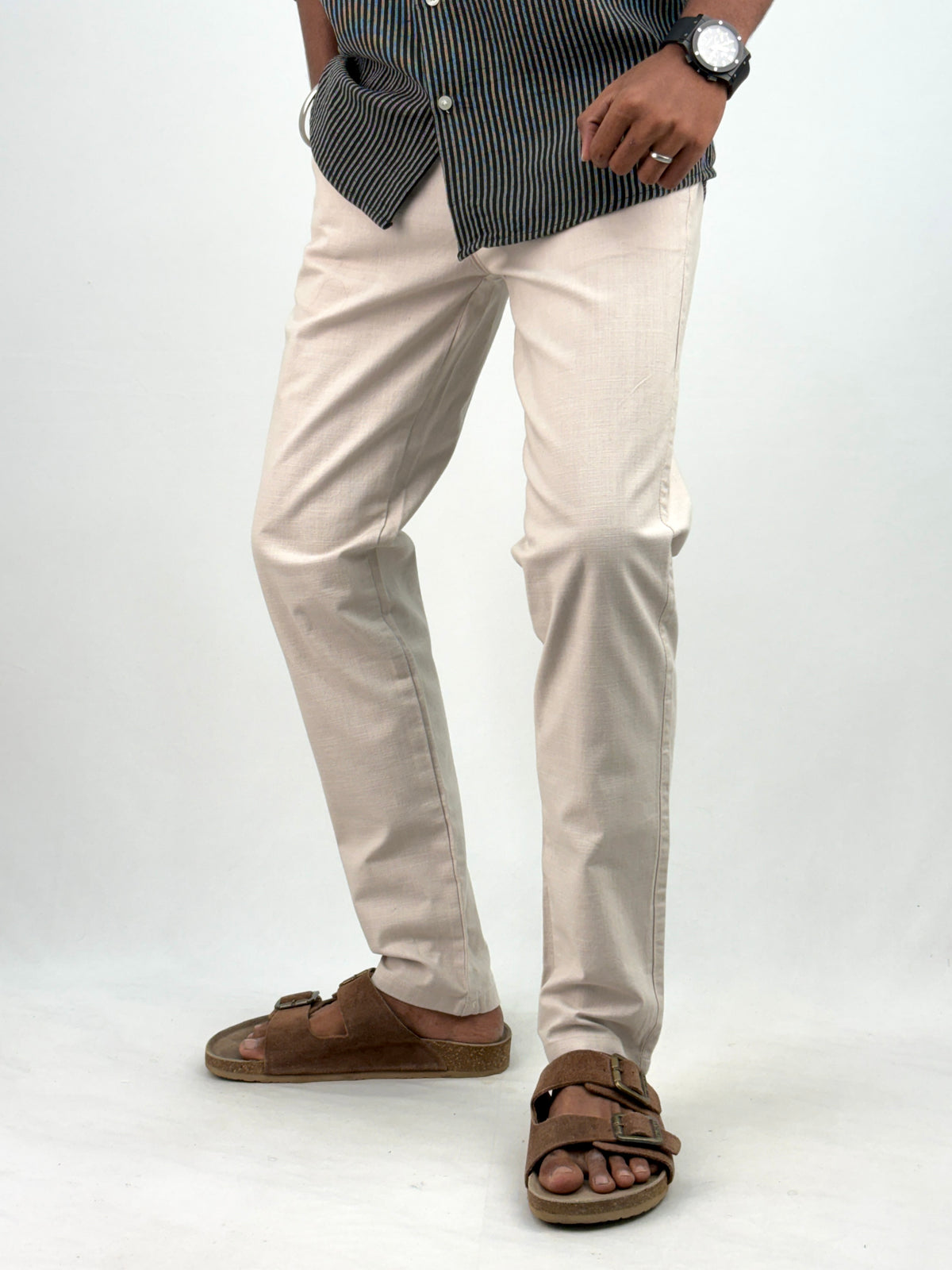Beige Slim Fit Linen Pant 2