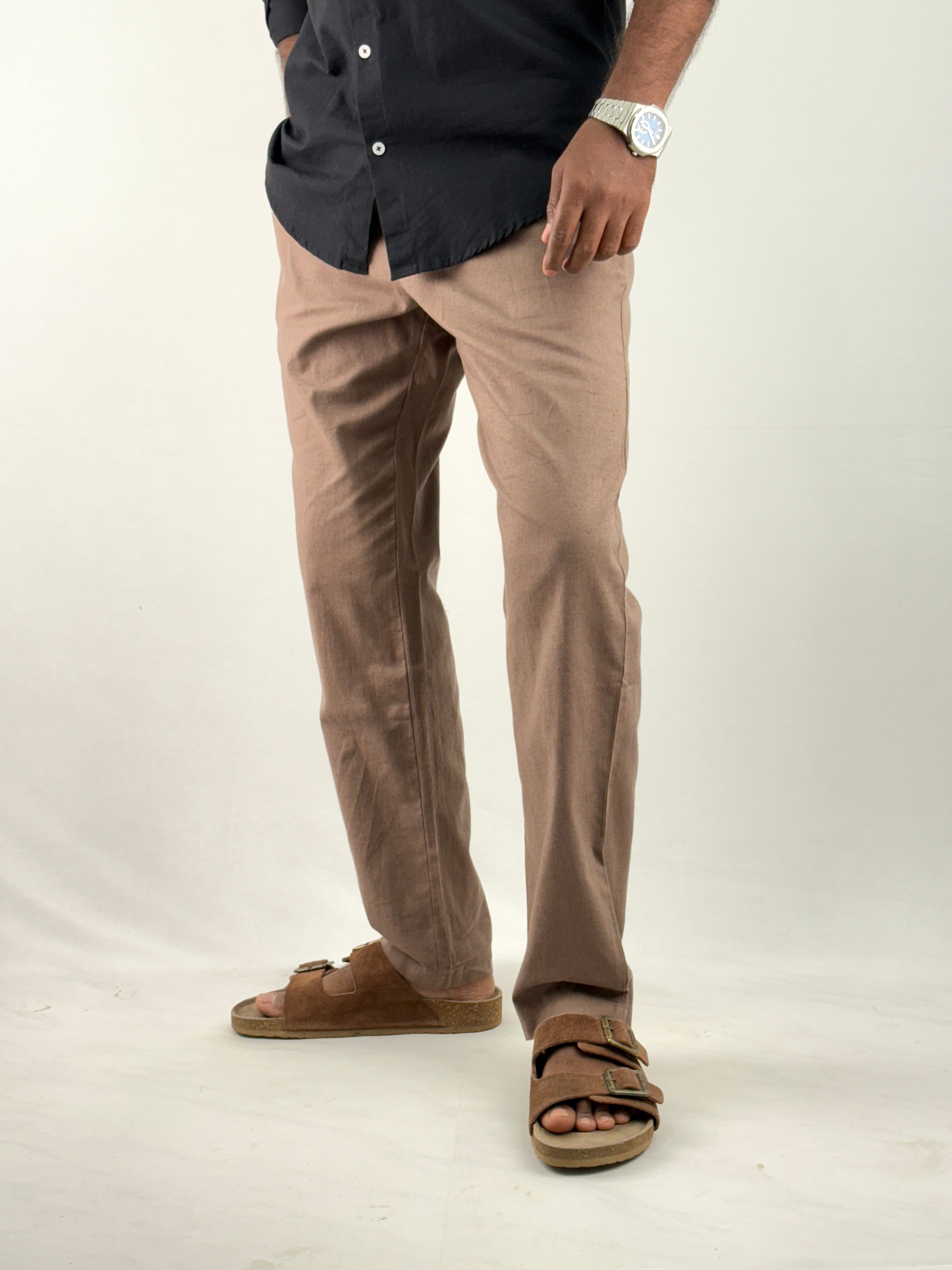 Light Brown Relaxed Fit Linen Pant 1