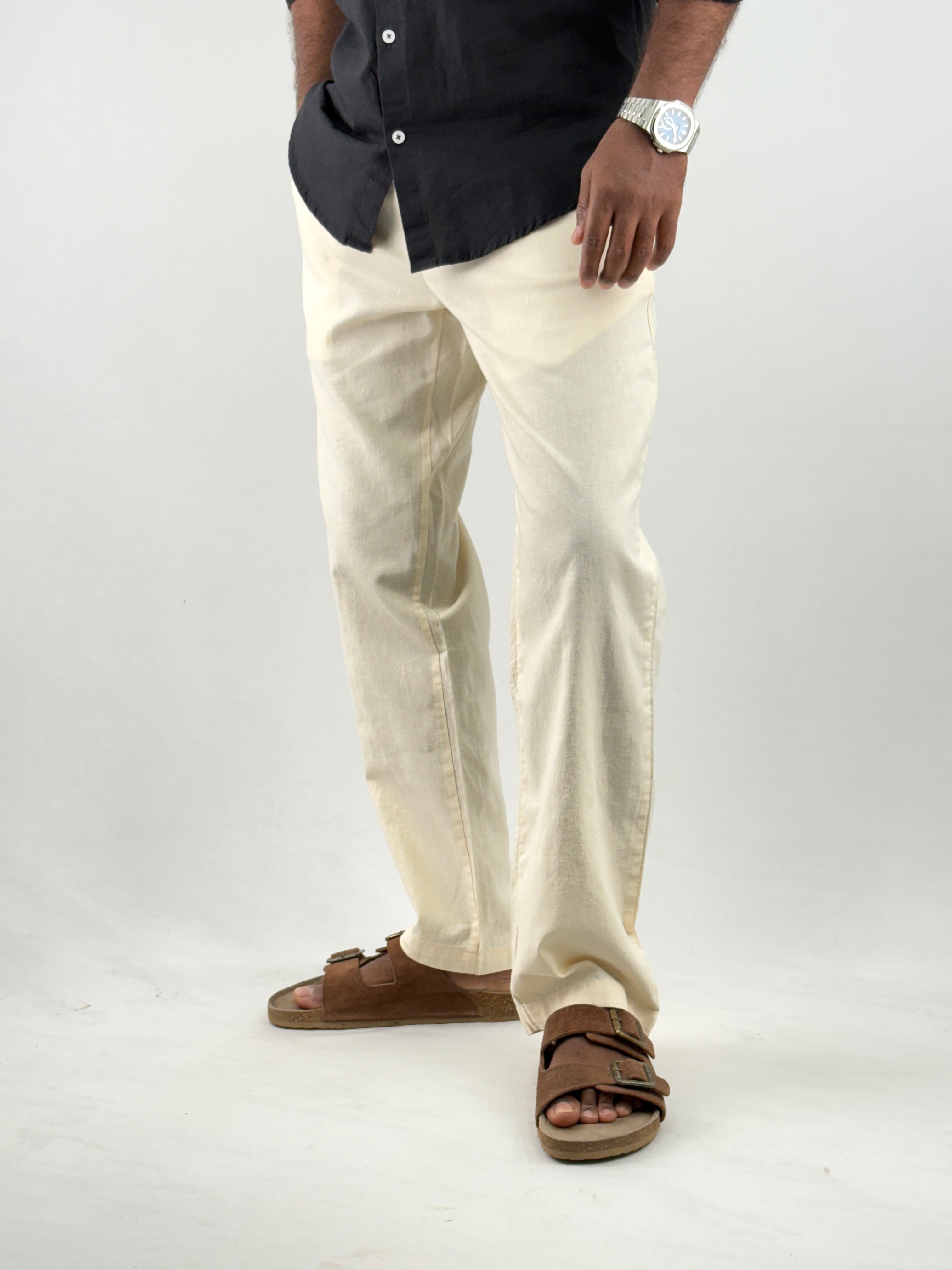 Cream Relaxed Fit Linen Pant 1