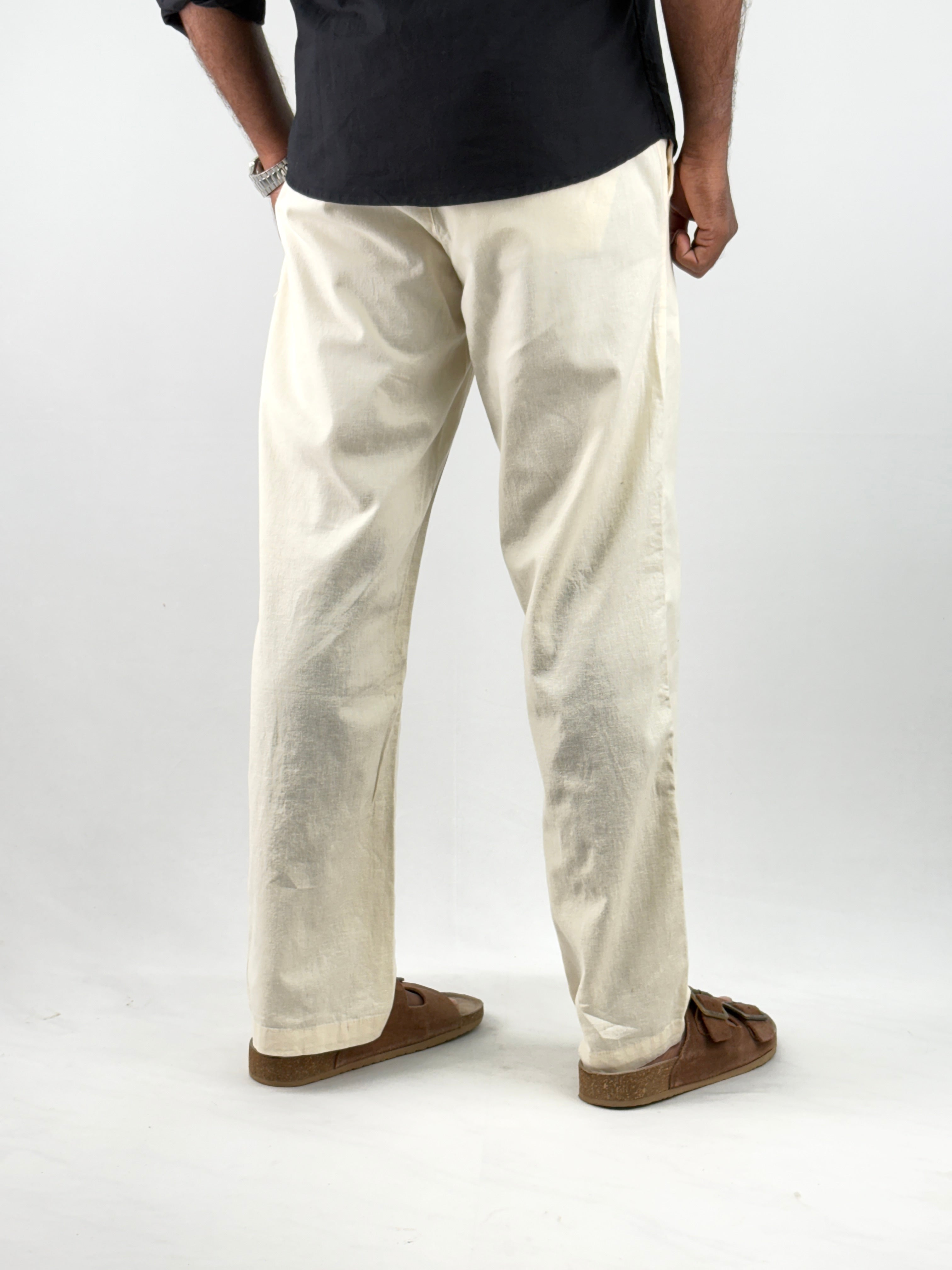 Cream Relaxed Fit Linen Pant 1