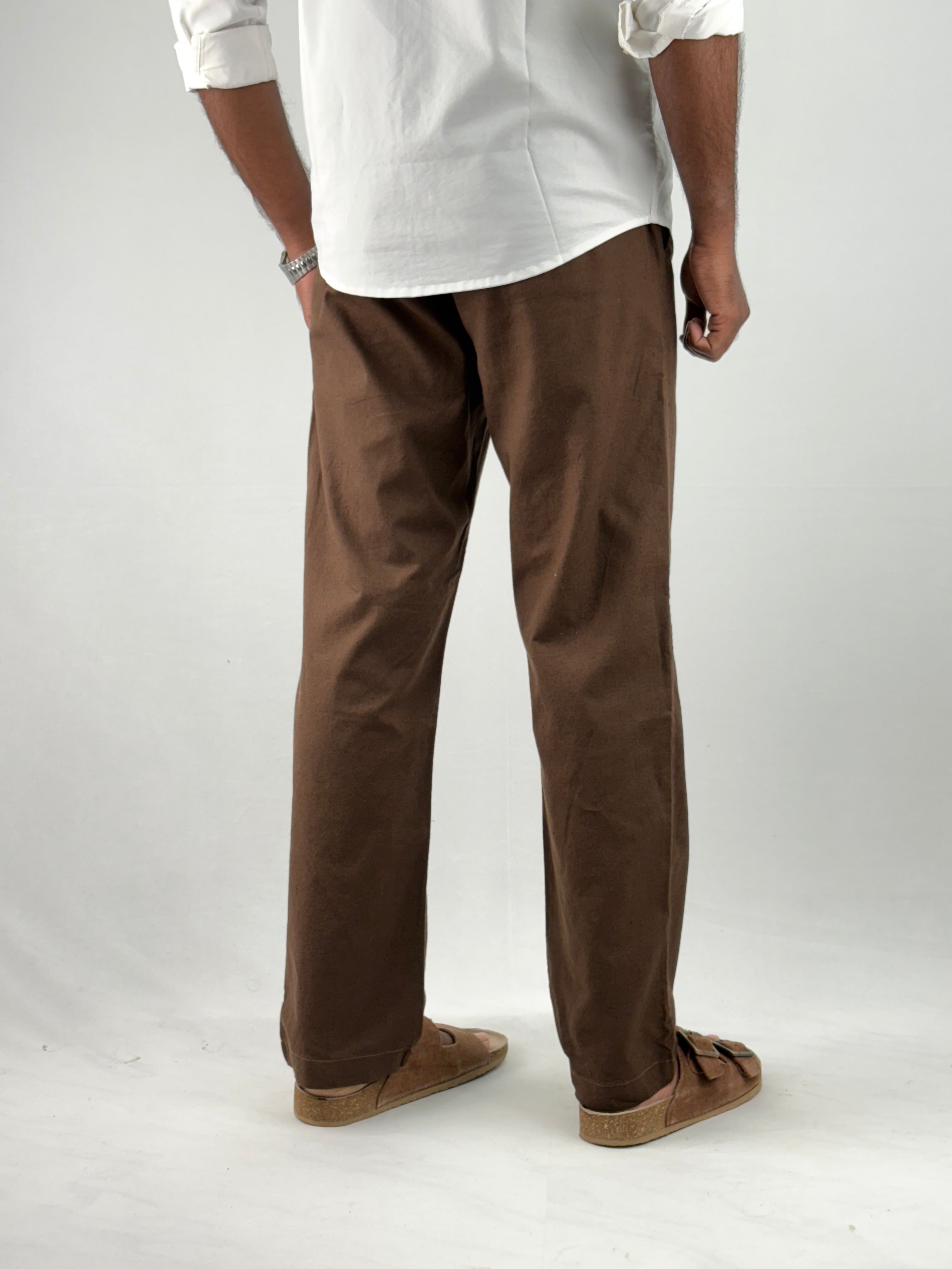 Brown Relaxed Fit Linen Pant 1