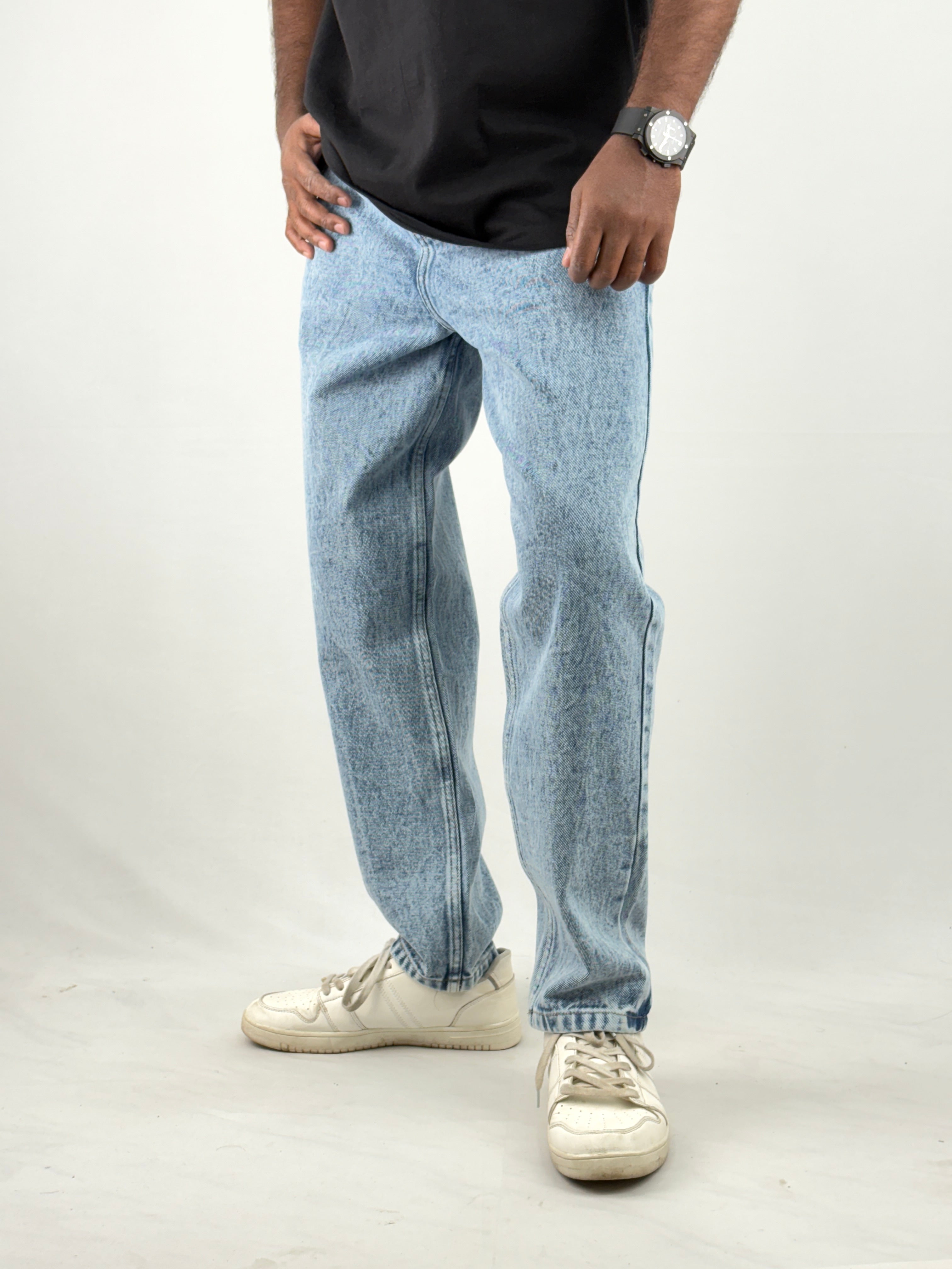 Ice Blue Acid Wash Semi Baggy Jeans