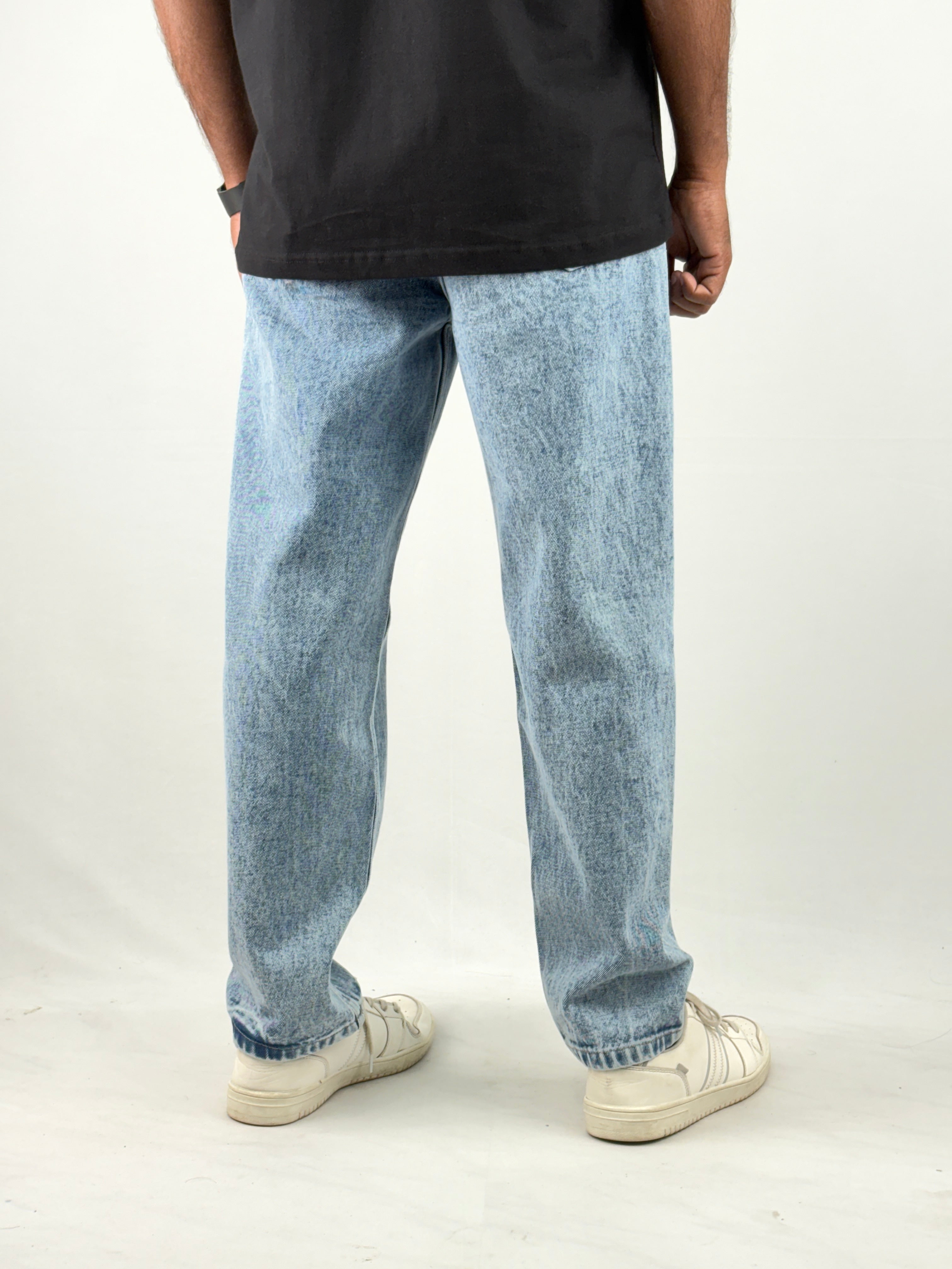 Ice Blue Acid Wash Semi Baggy Jeans