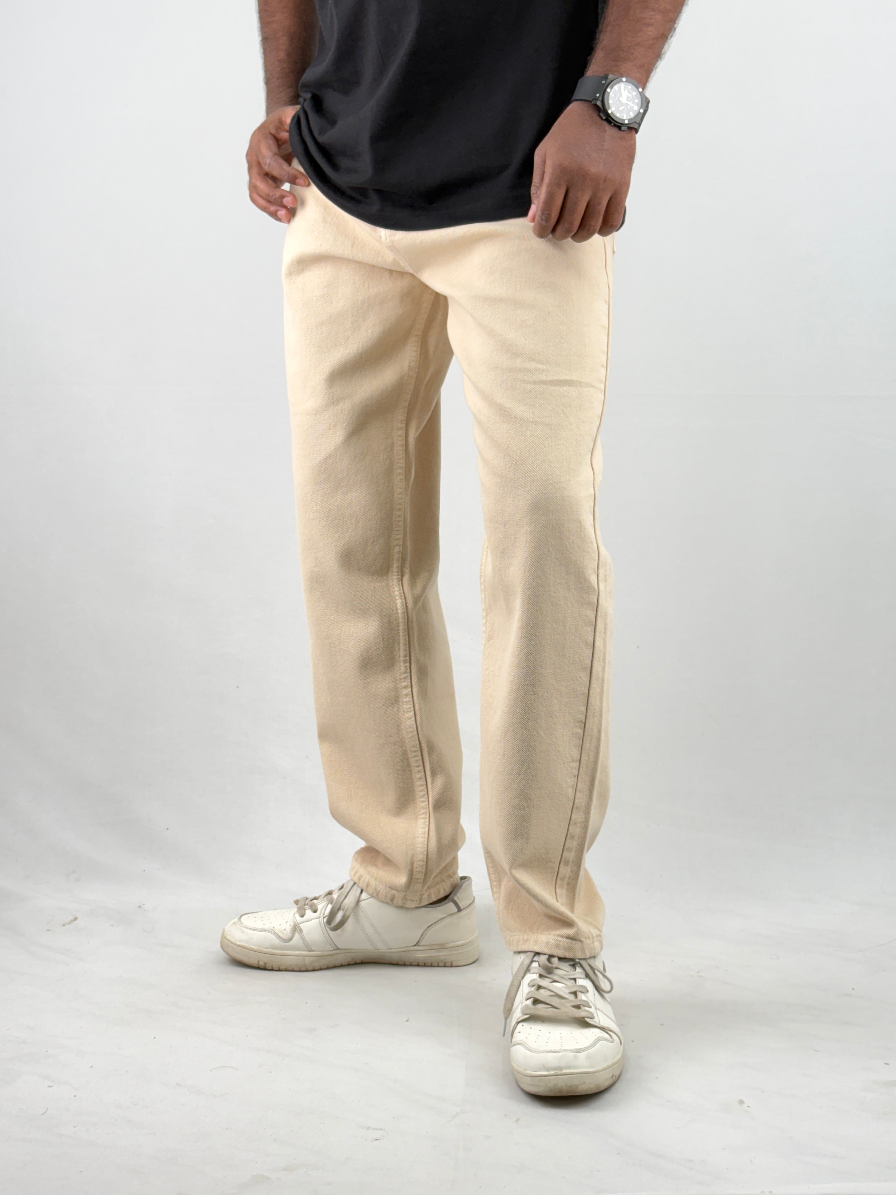 Beige Semi Baggy Jeans