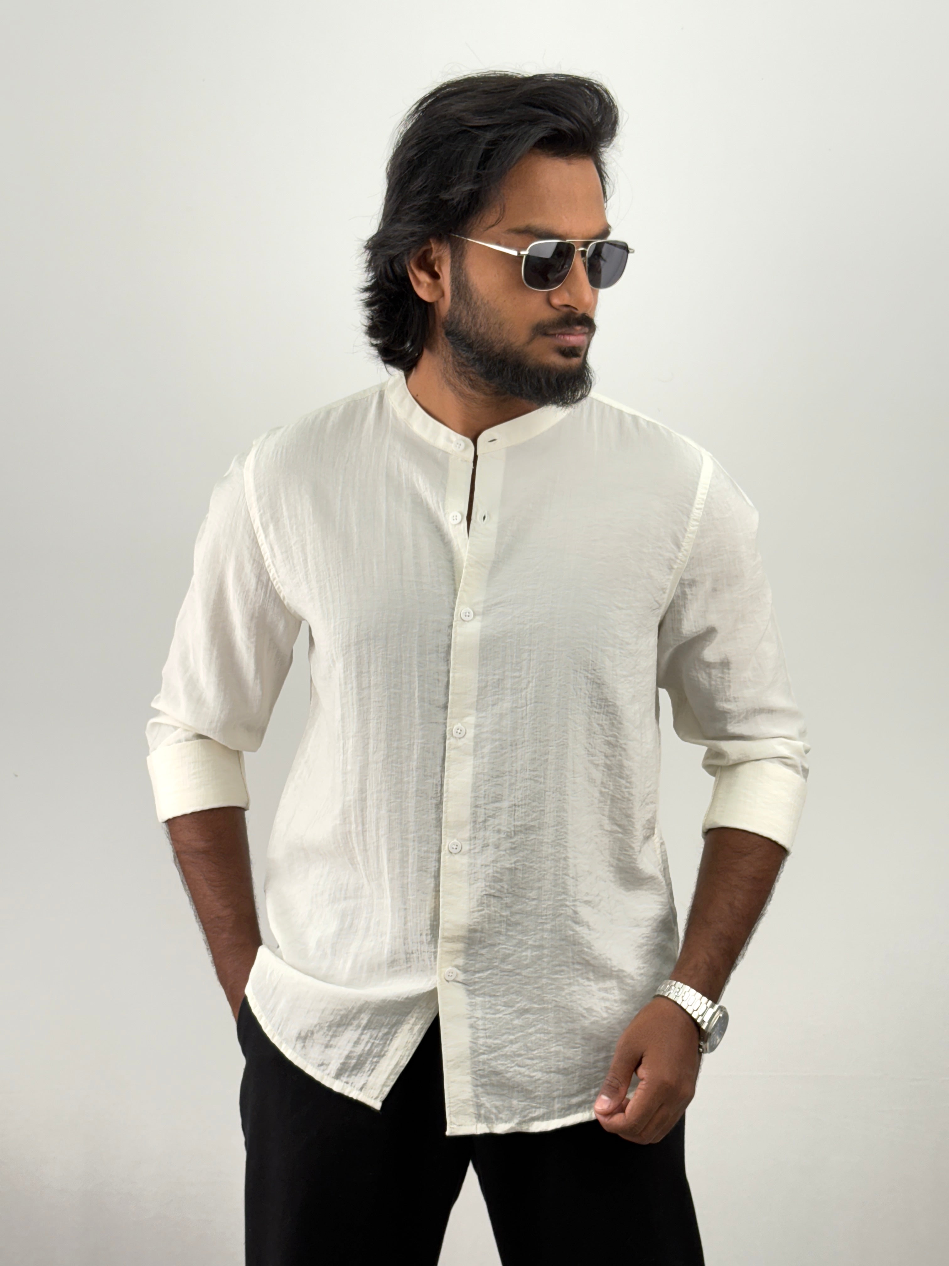 Cream IMP Mandarin Collar Shirts