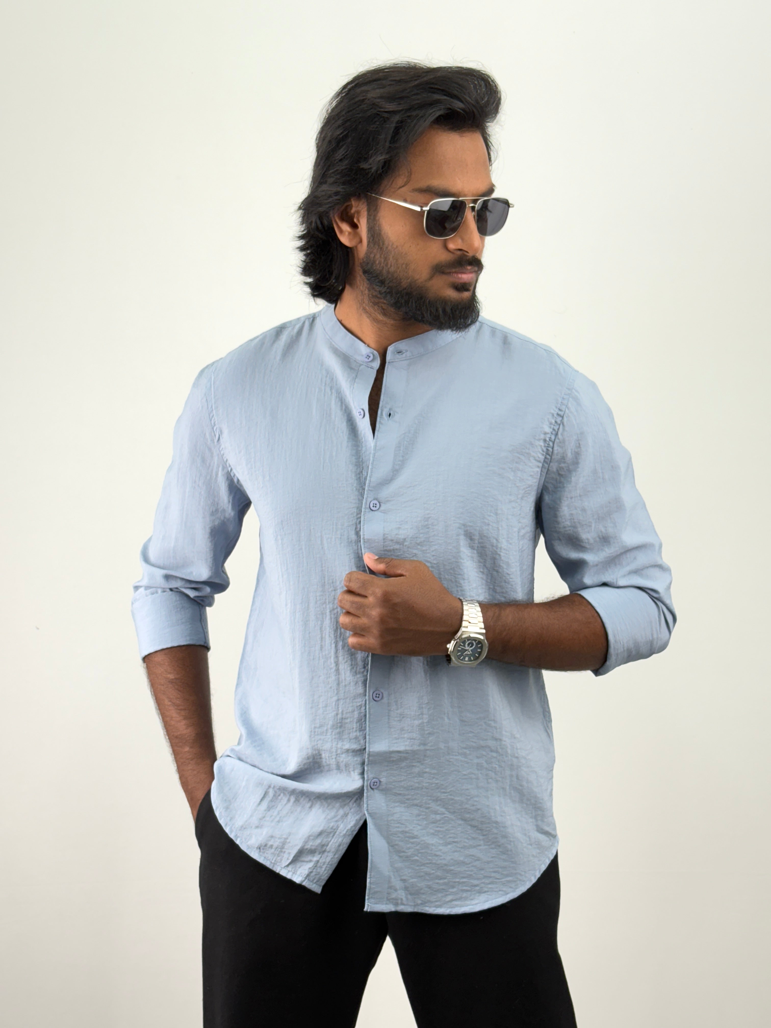 Blue IMP Mandarin Collar Shirts