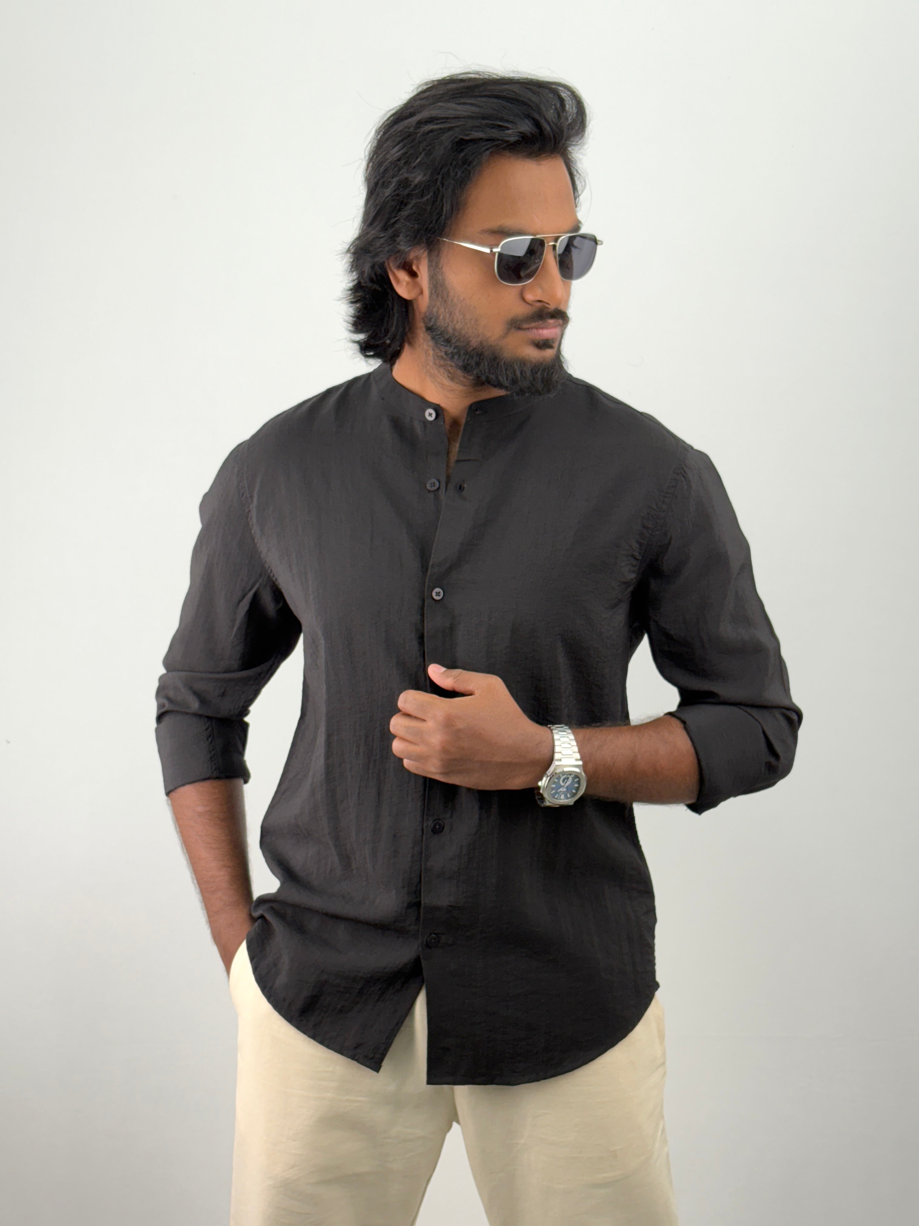 Black IMP Mandarin Collar Shirts