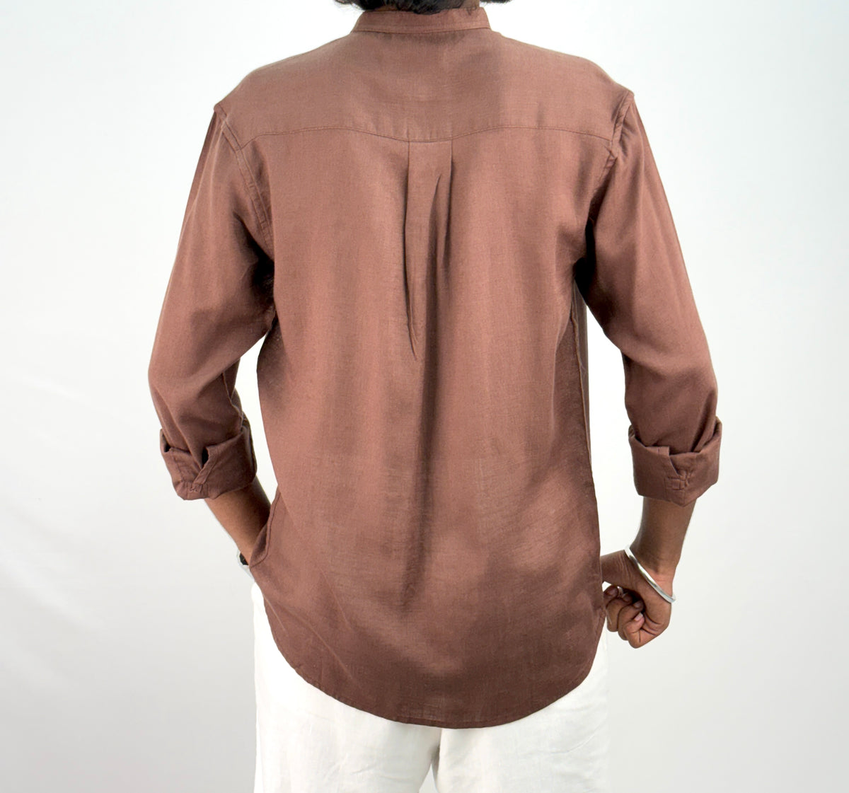 Brown Mandarin Collar Linen Shirt