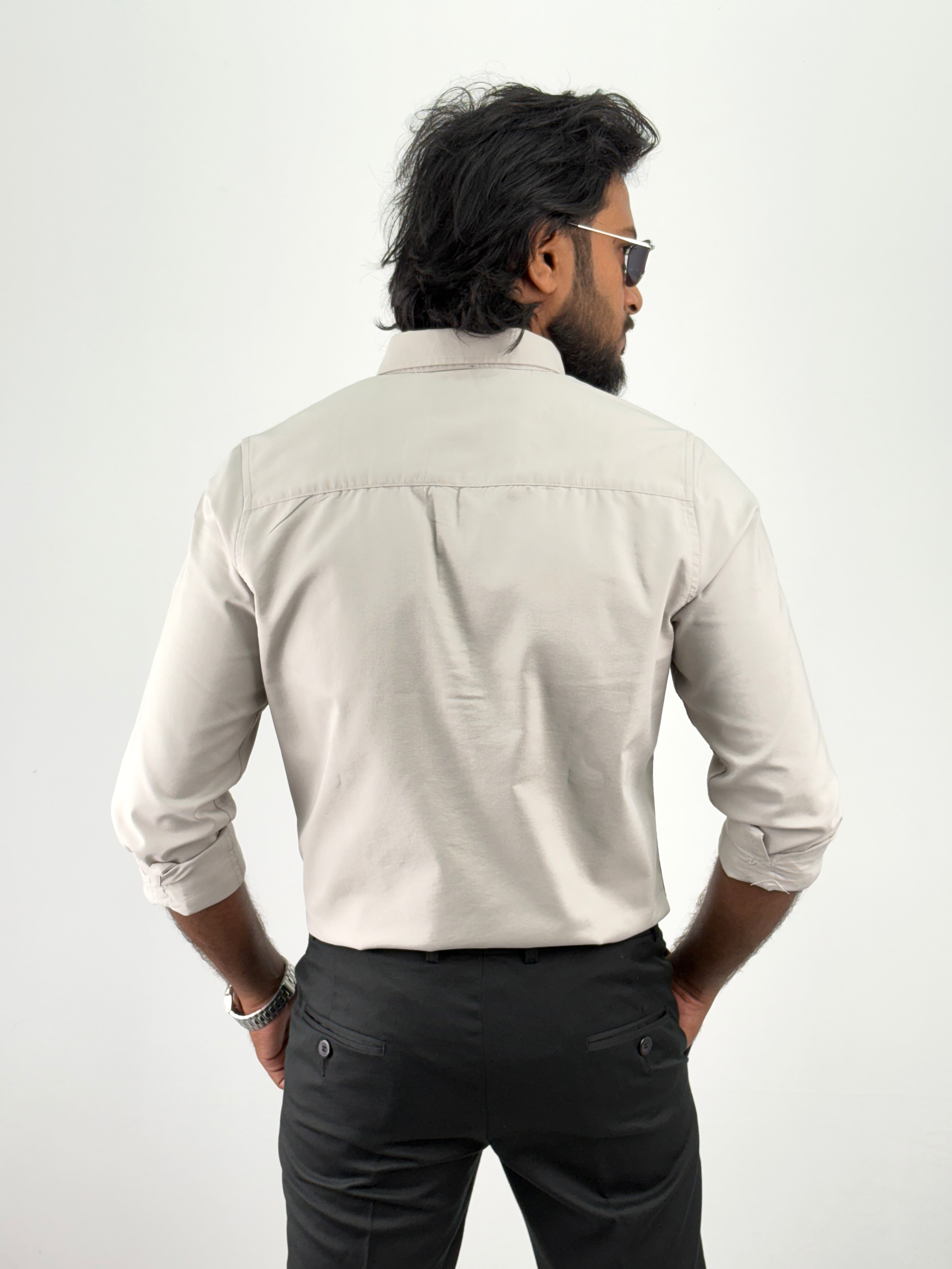 Beige Plain Oxford Shirt 1