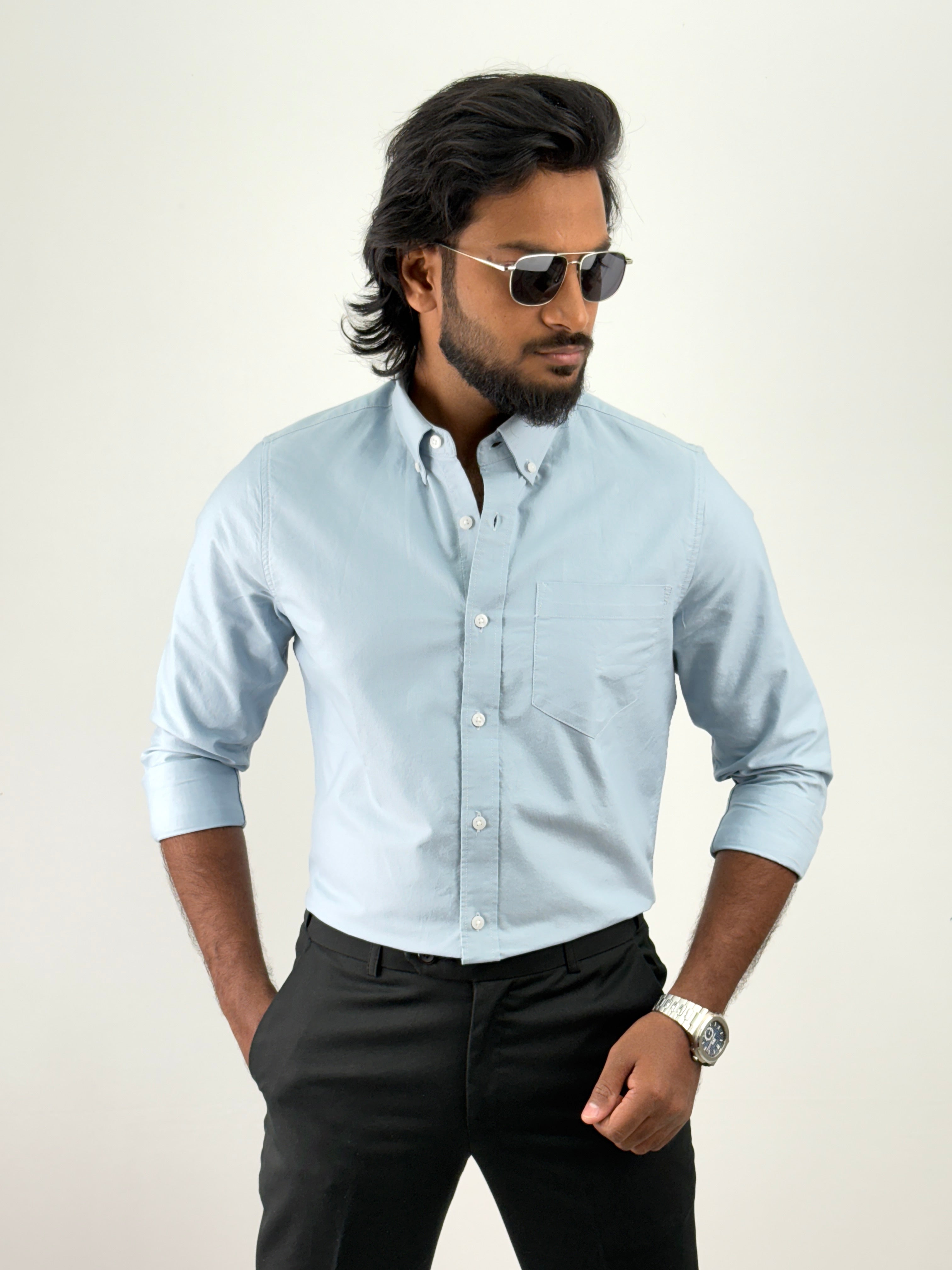 Ice Blue Plain Oxford Shirt 1