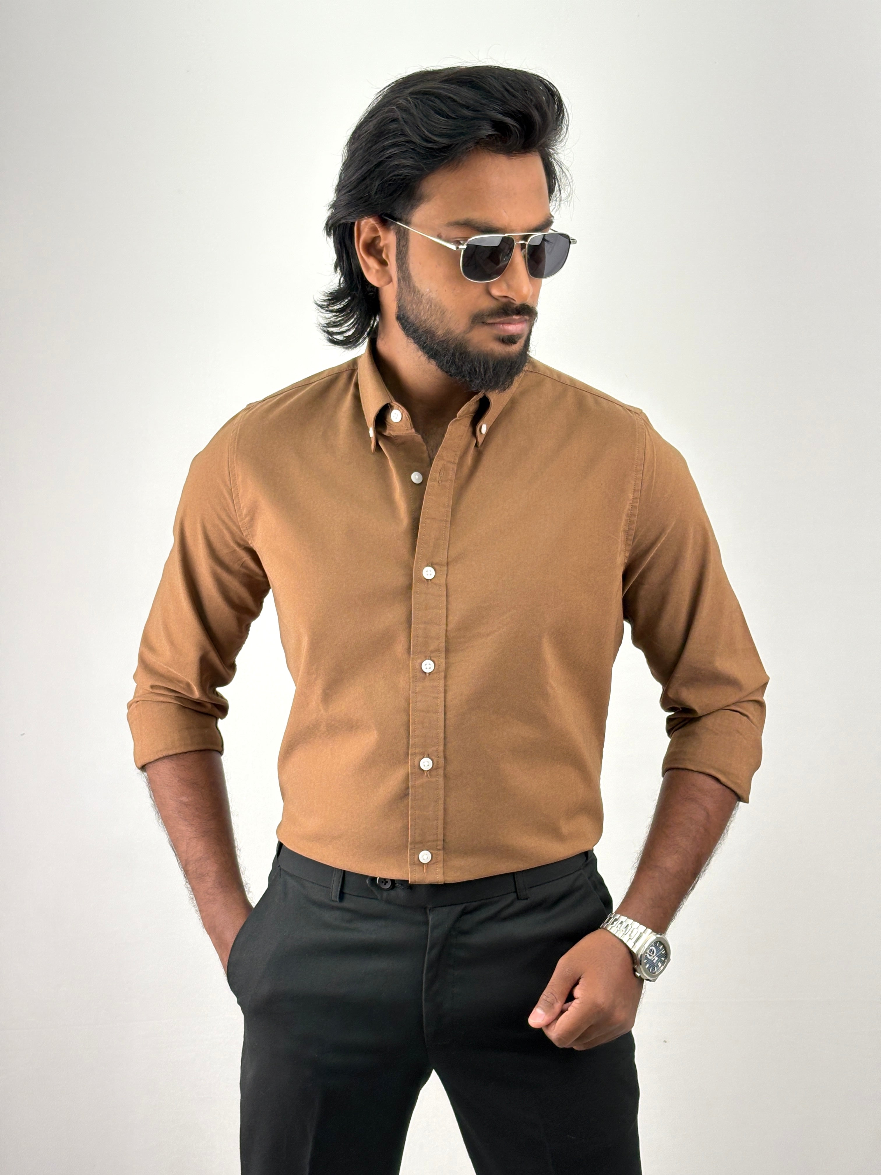 Brown Plain Oxford Shirt 1