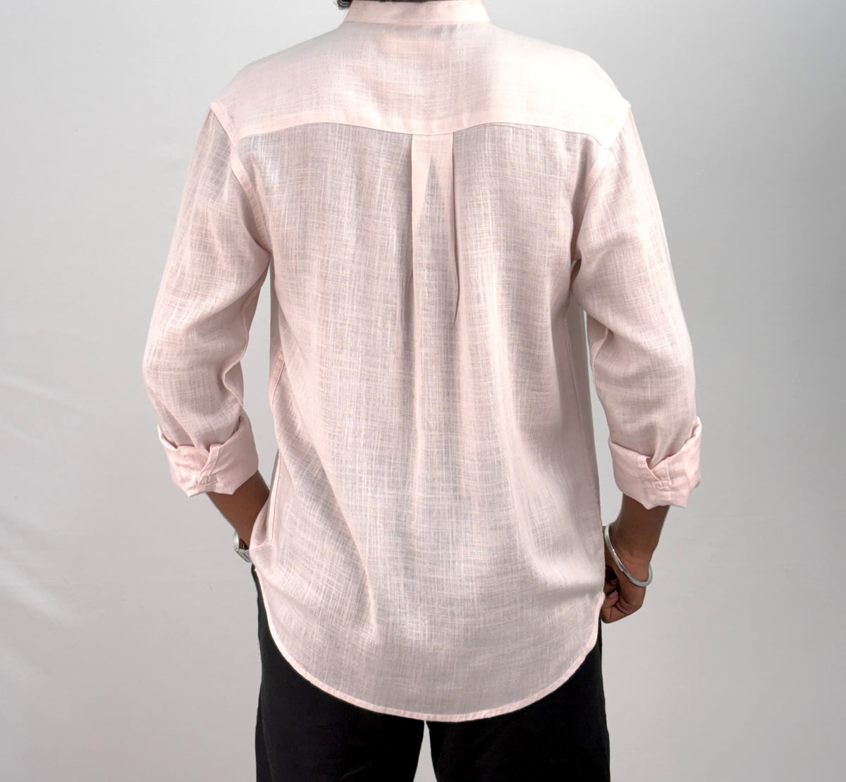 Light Pink Mandarin Collar Linen Shirt