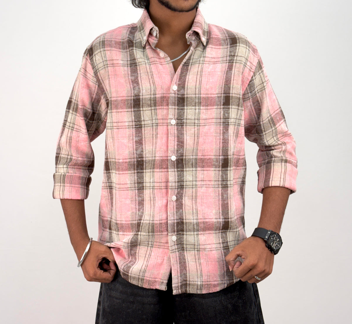 Pink Acid Wash Flannel Shirt