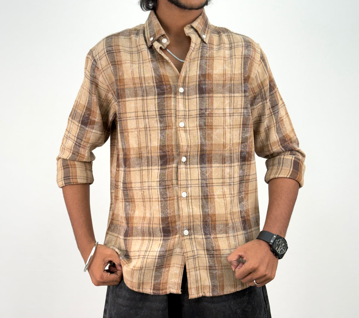 Brown Acid Wash Flannel Shirt