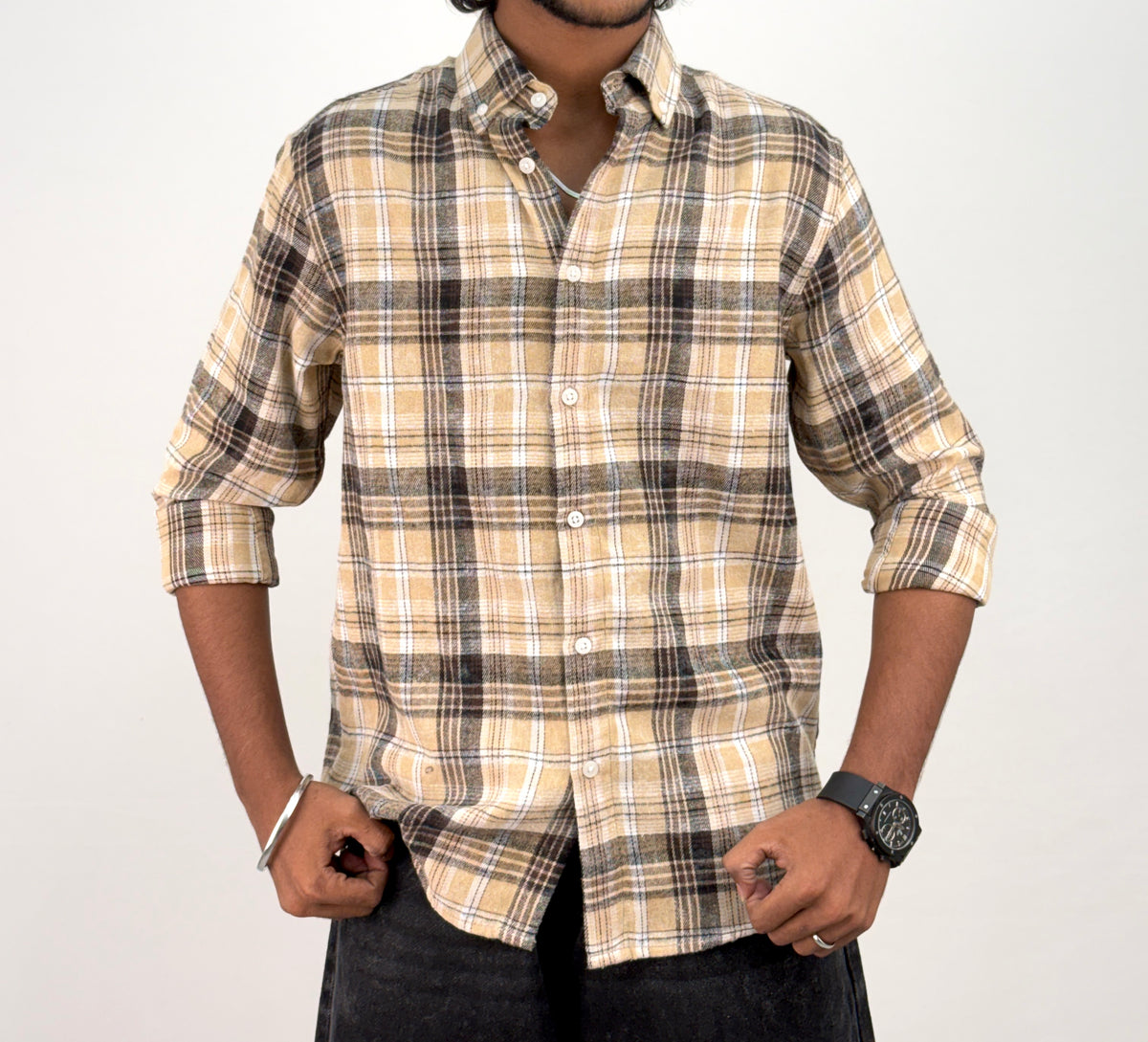 Beige Acid Wash Flannel Shirt