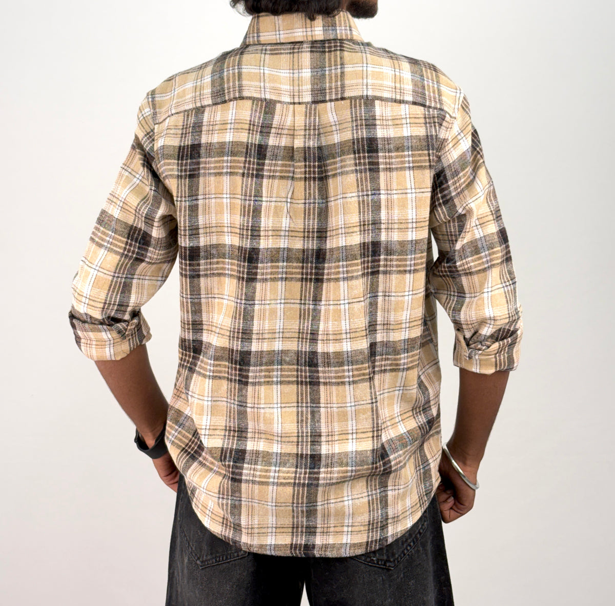 Beige Acid Wash Flannel Shirt