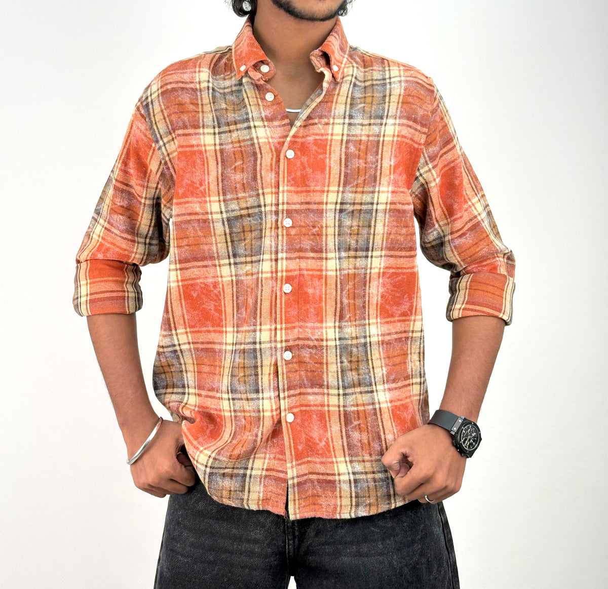 Orange Acid Wash Flannel Shirt
