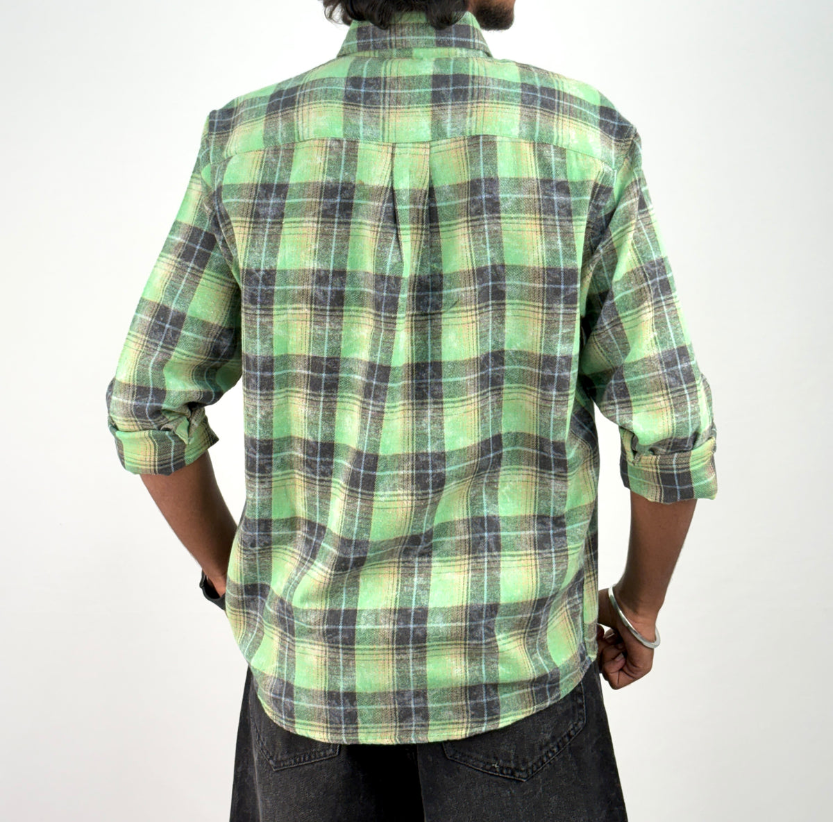 Green Acid Wash Flannel Shirt