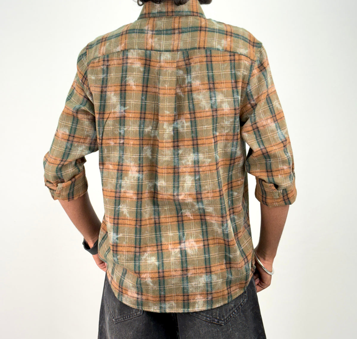 Dark Green Acid Wash Flannel Shirt