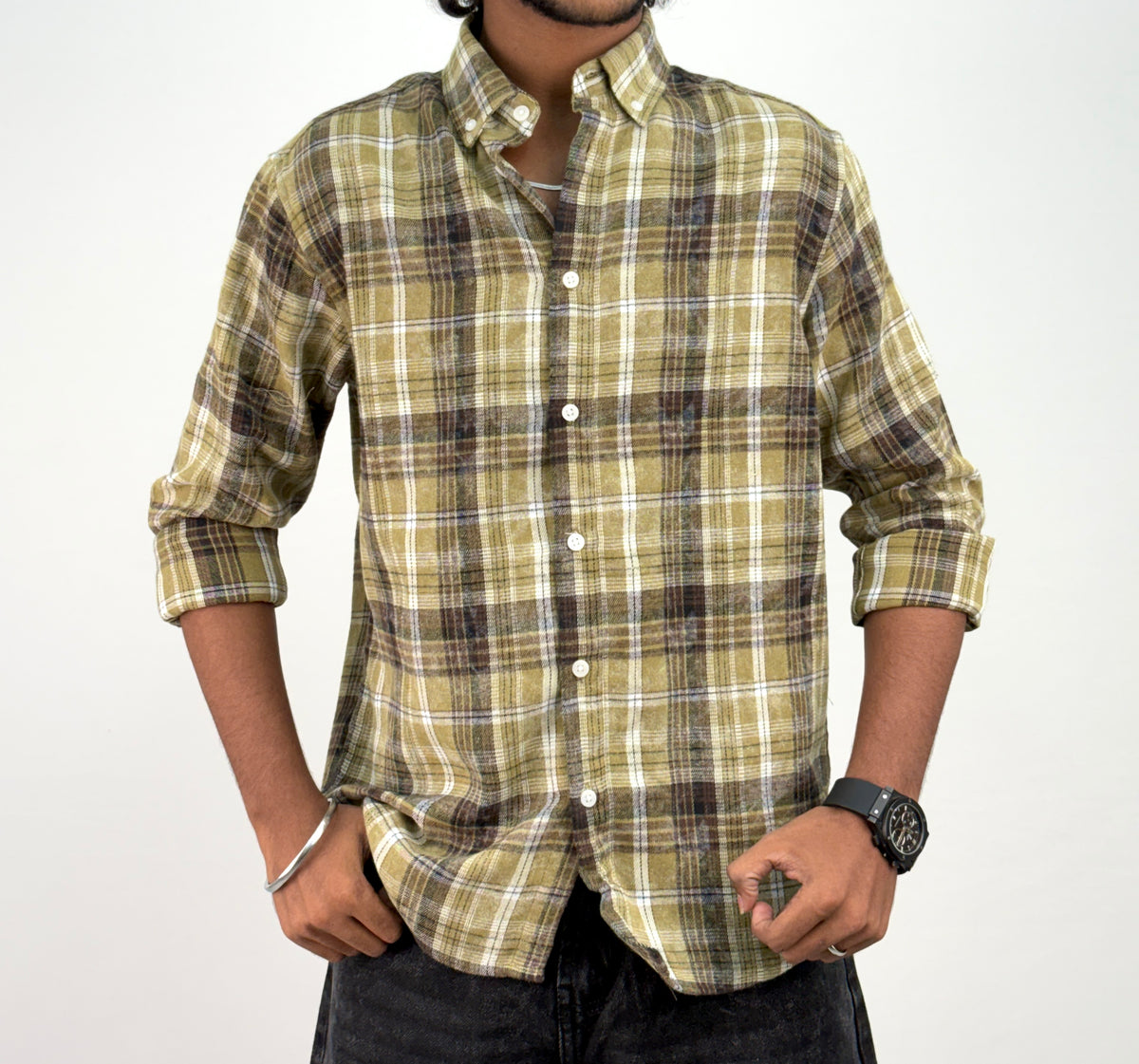 Olive Acid Wash Flannel Shirt