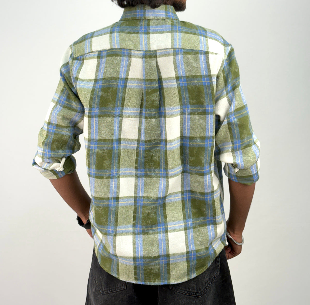 White Green Acid Wash Flannel Shirt