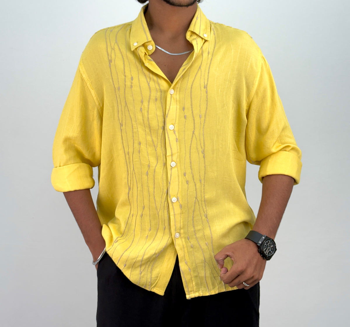 Yellow Linen Embroidery Shirt