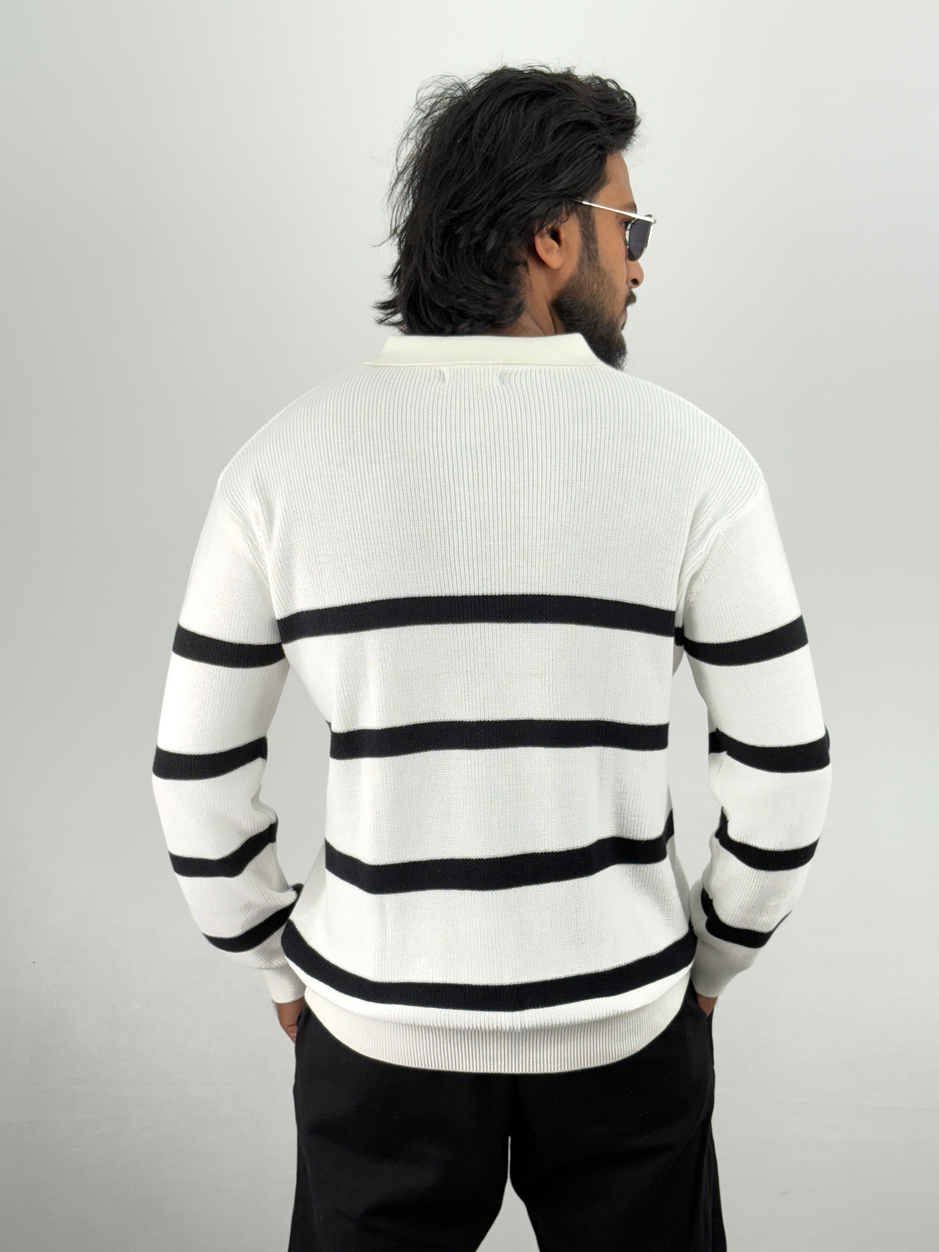 White Full Sleeve Zipper T-Shirt