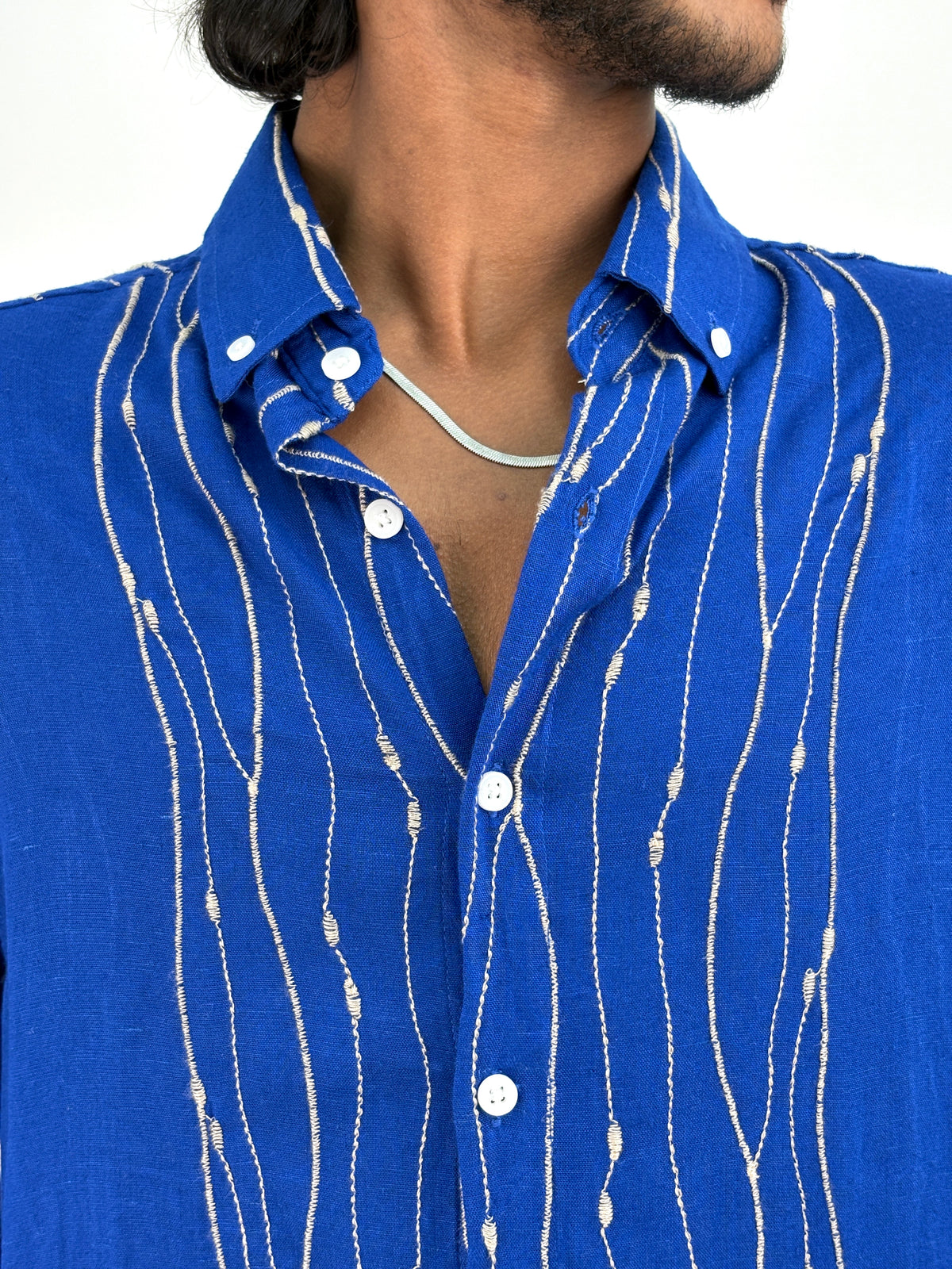 Royal Blue Linen Embroidery Shirt