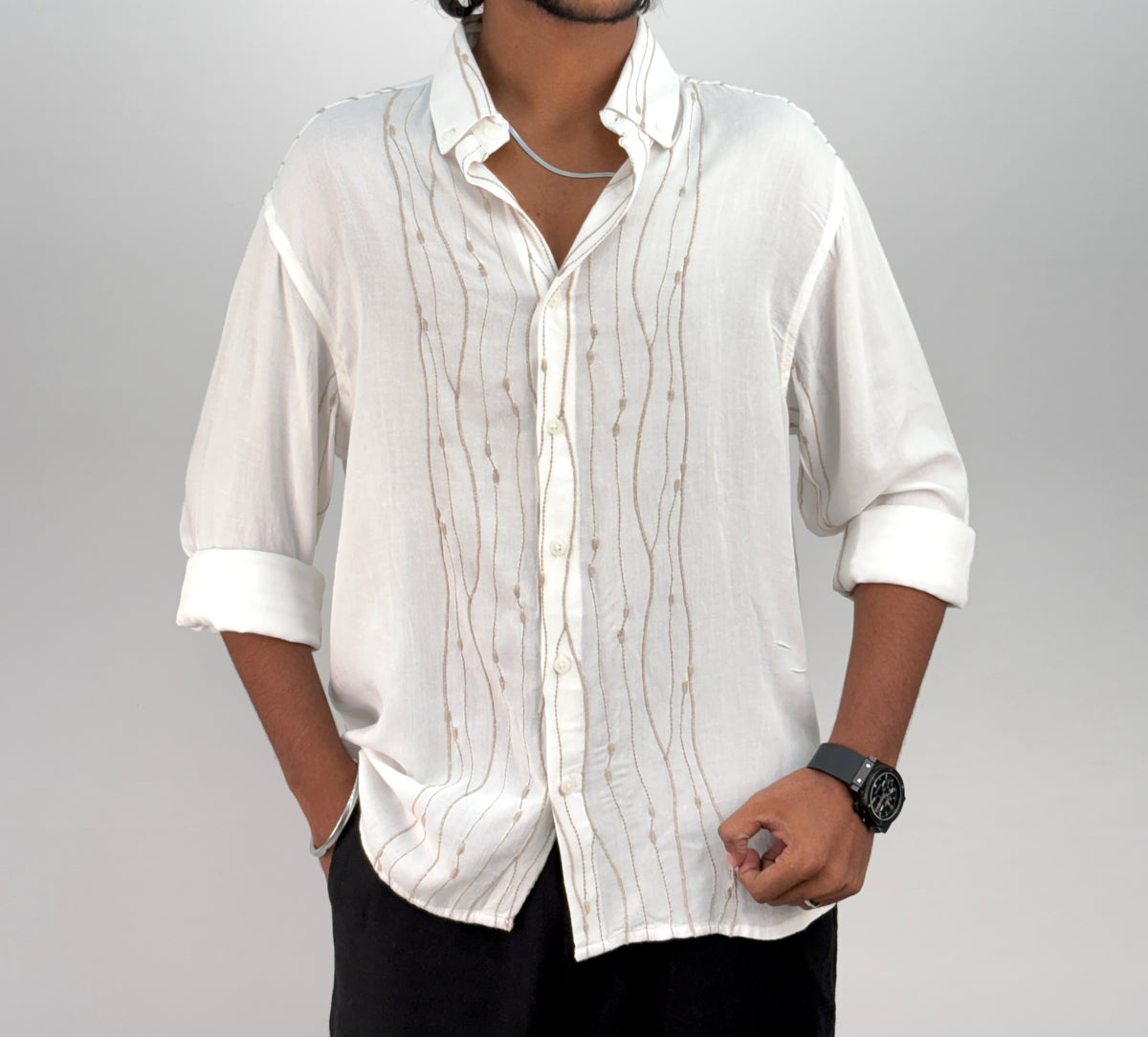 White Linen Embroidery Shirt