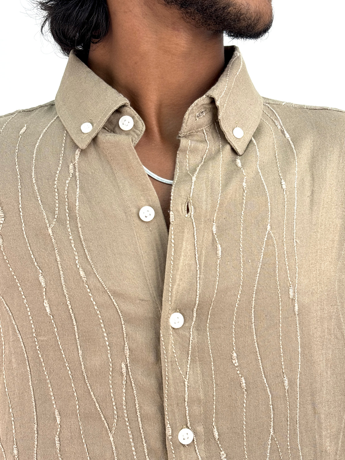 Olive Linen Embroidery Shirt