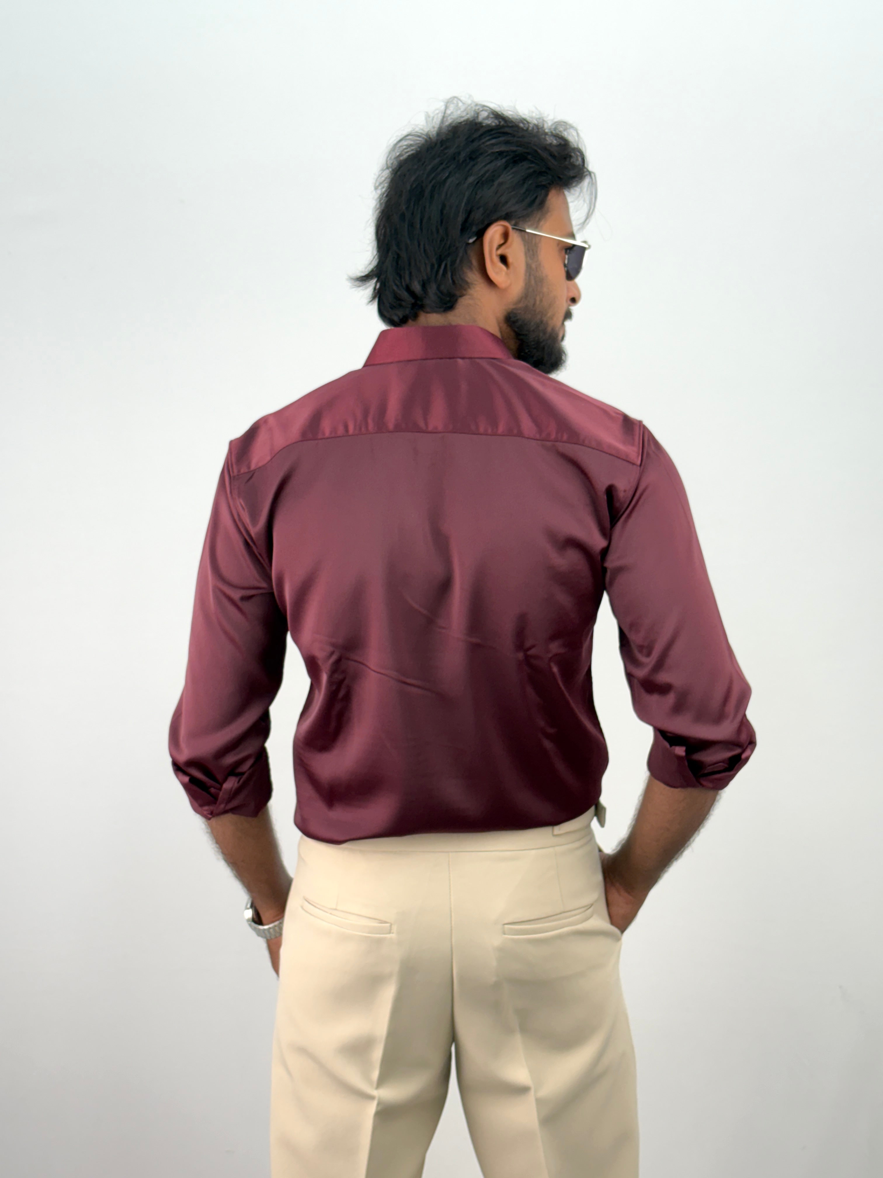Maroon Designer Stone Work Shirt 13