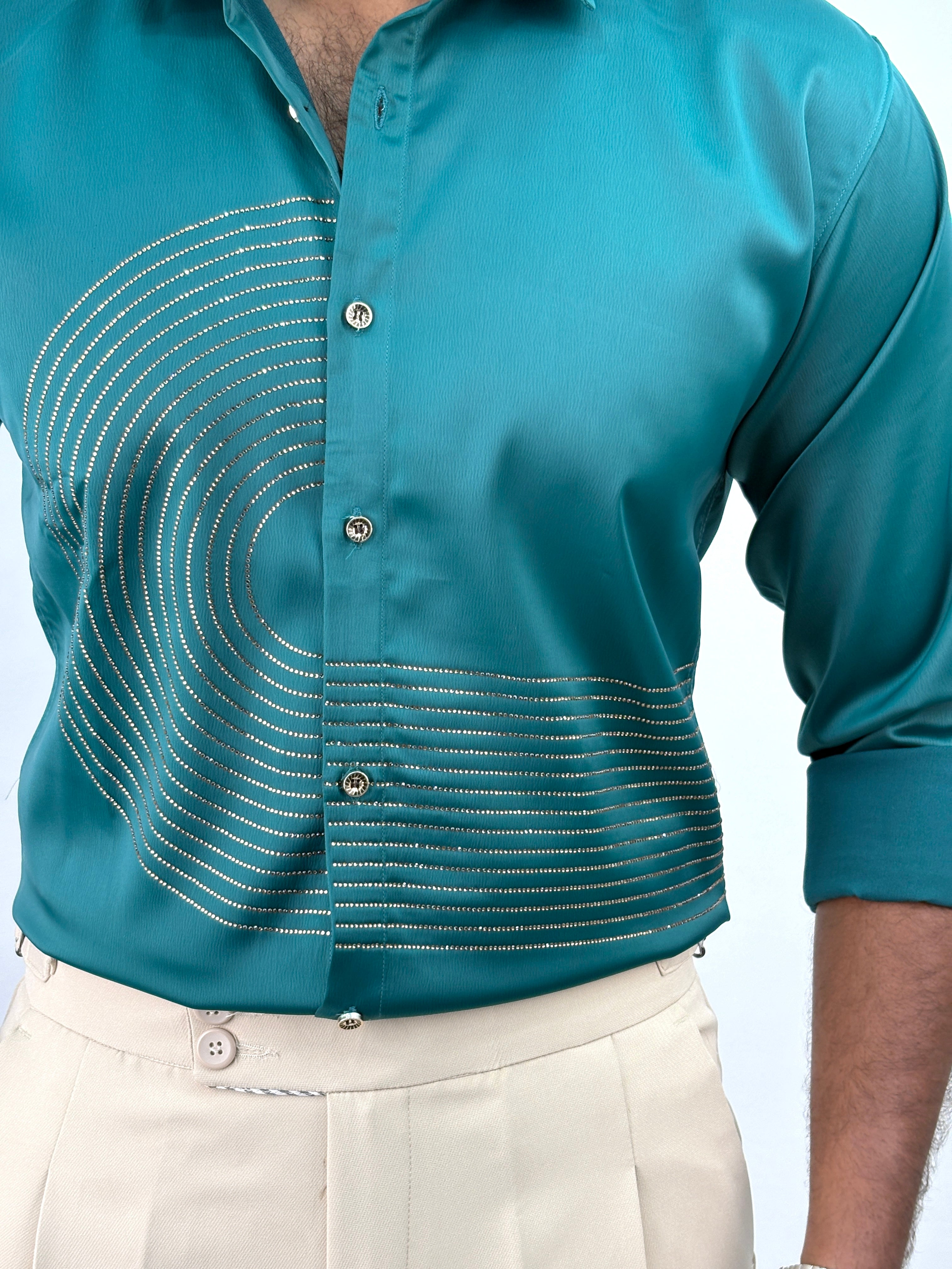 Peacock Designer Stone Work Shirt 13