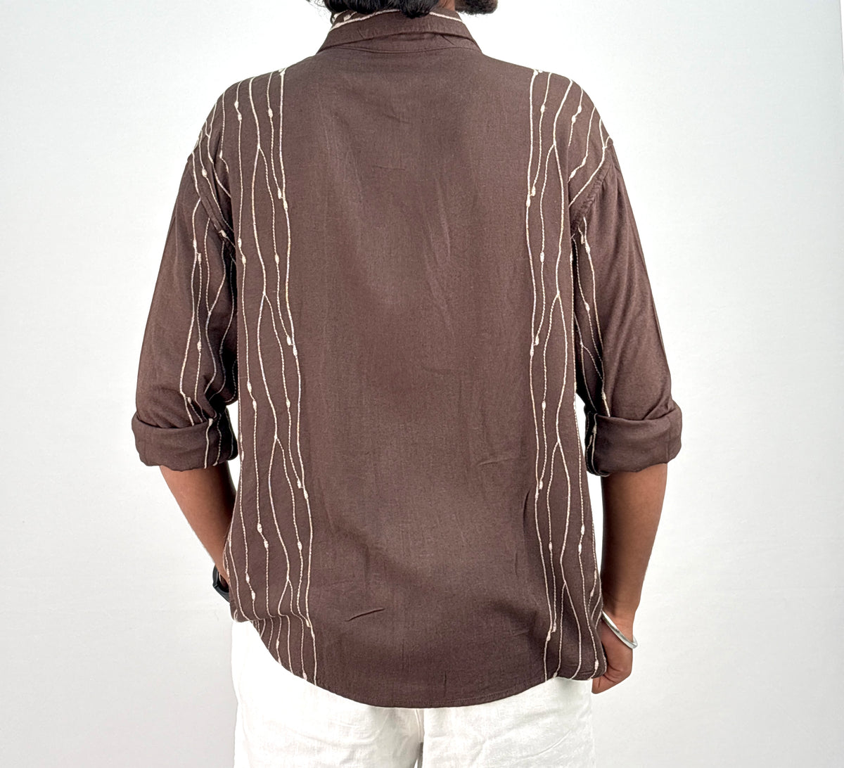 Dark Brown Linen Embroidery Shirt