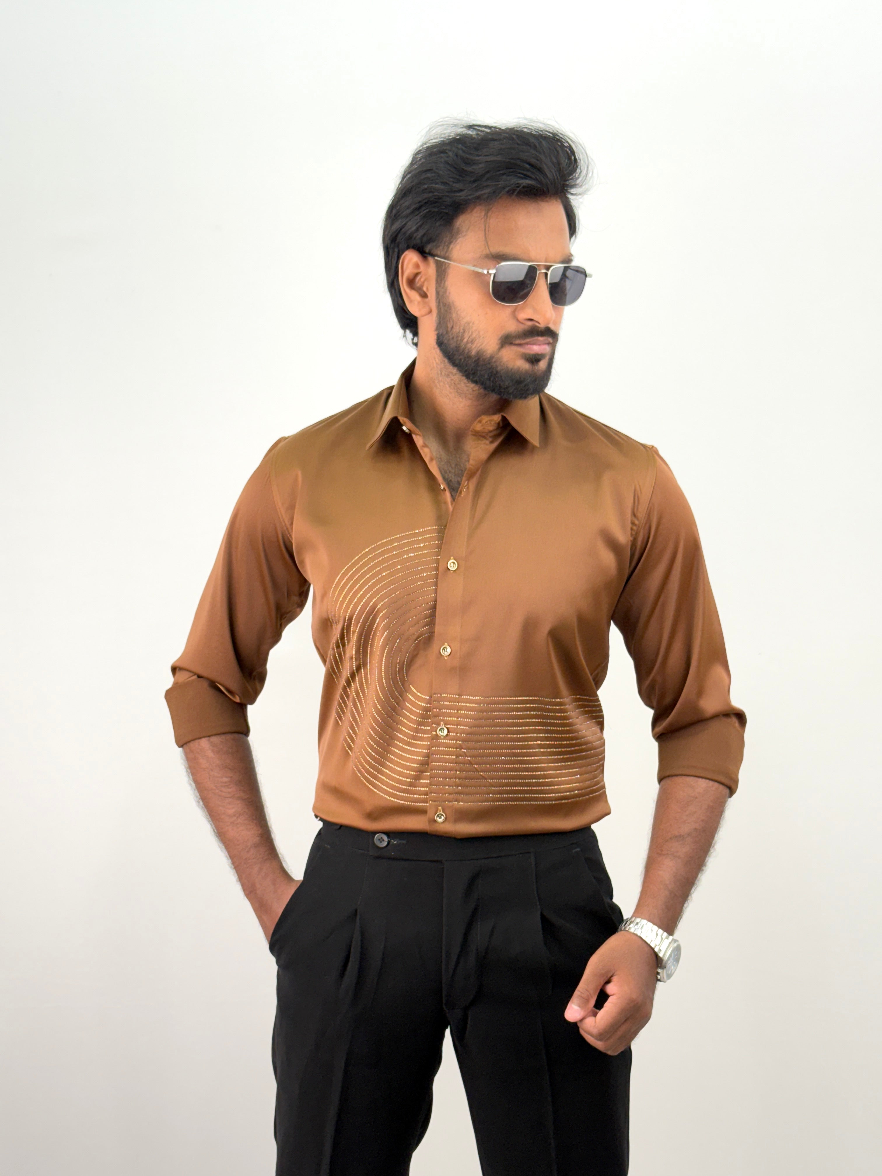 Brown Designer Stone Work Shirt 13