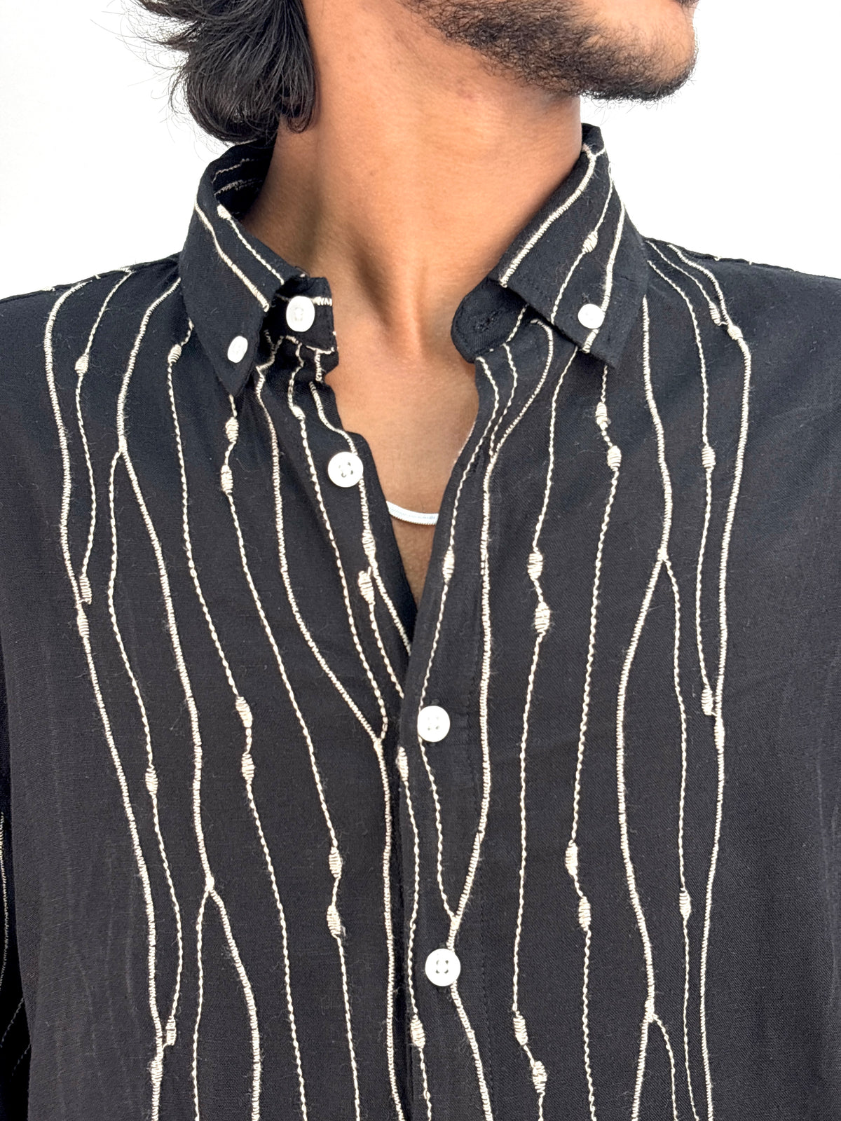 Black Linen Embroidery Shirt