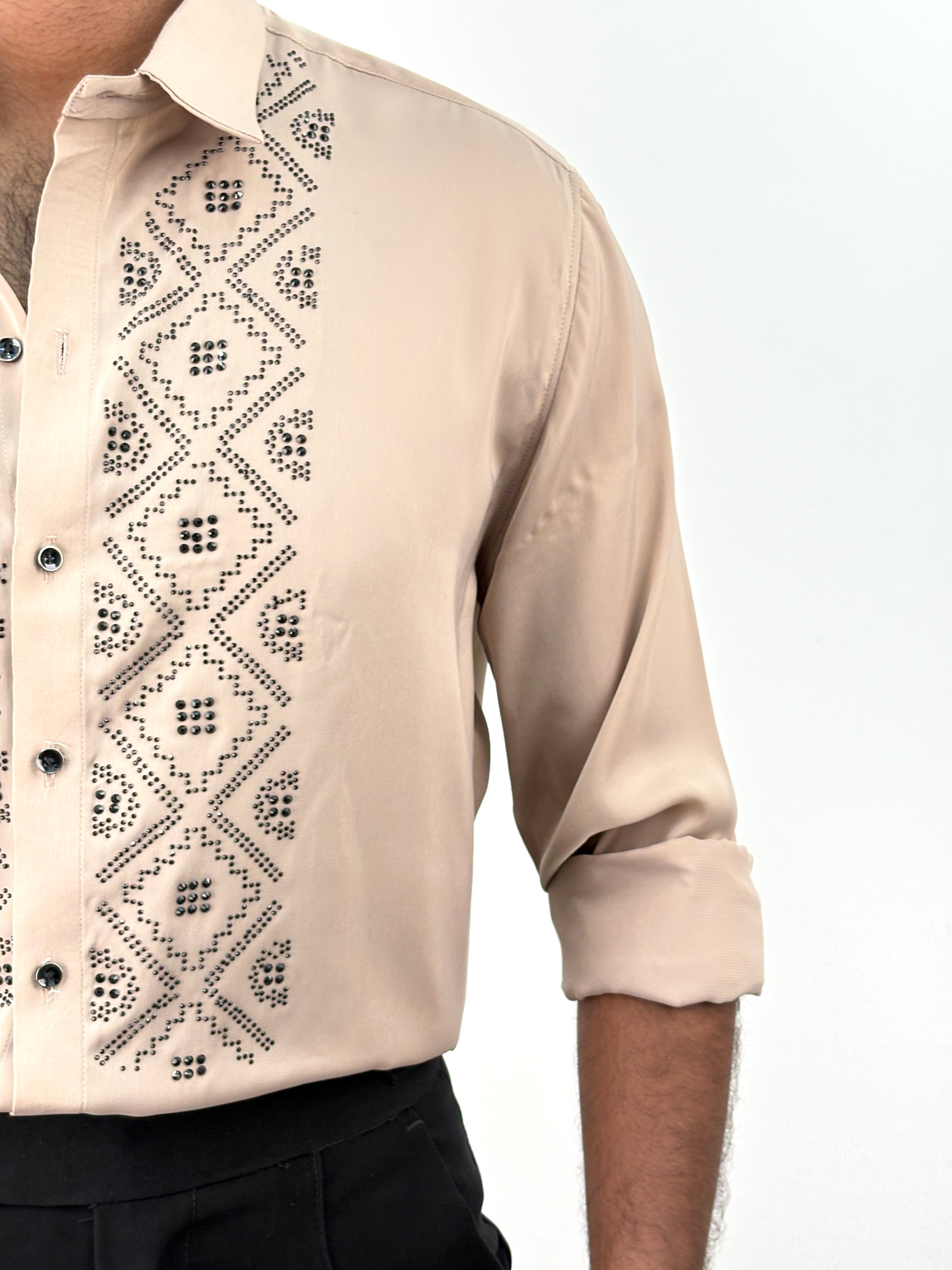 Light Beige Designer Stone Work Shirt 13
