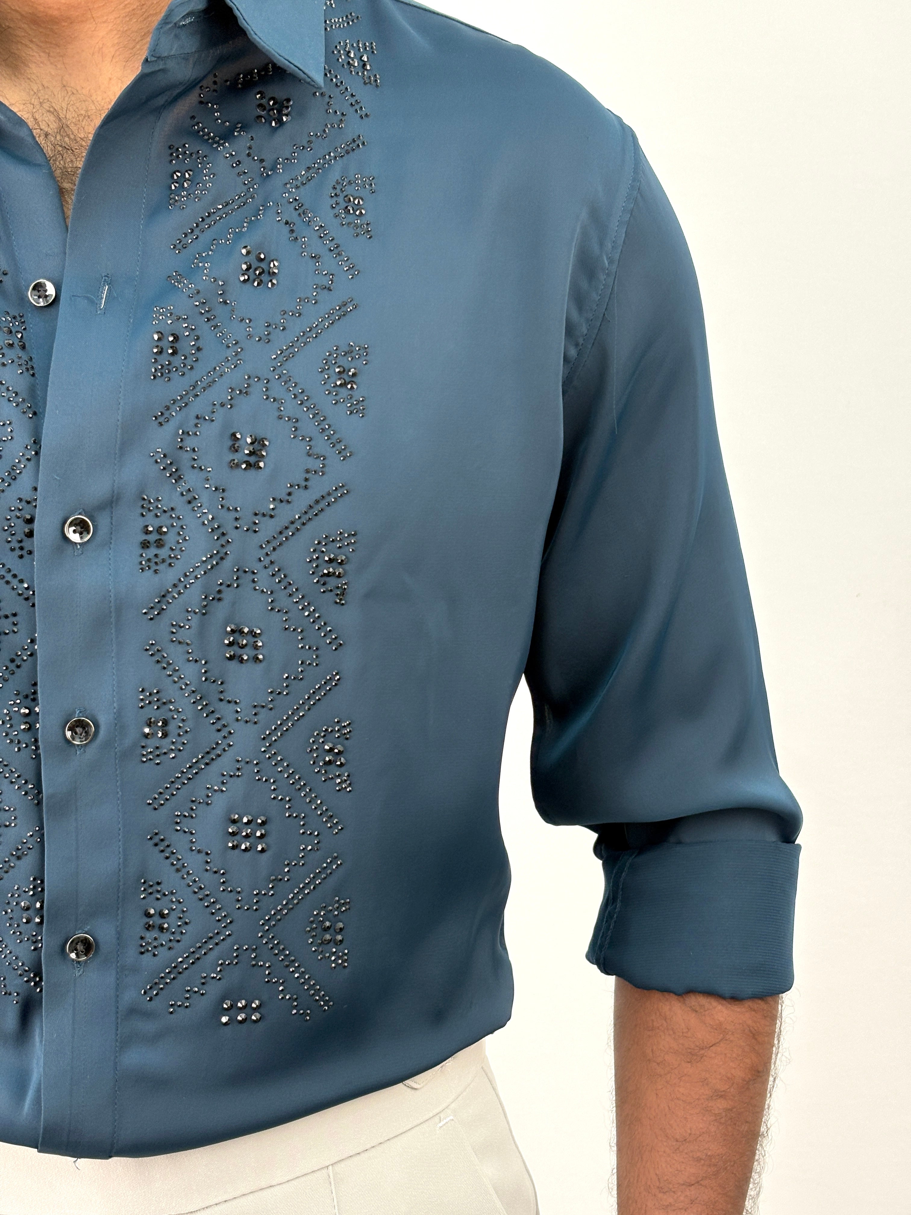 Navy Designer Stone Work Shirt 13