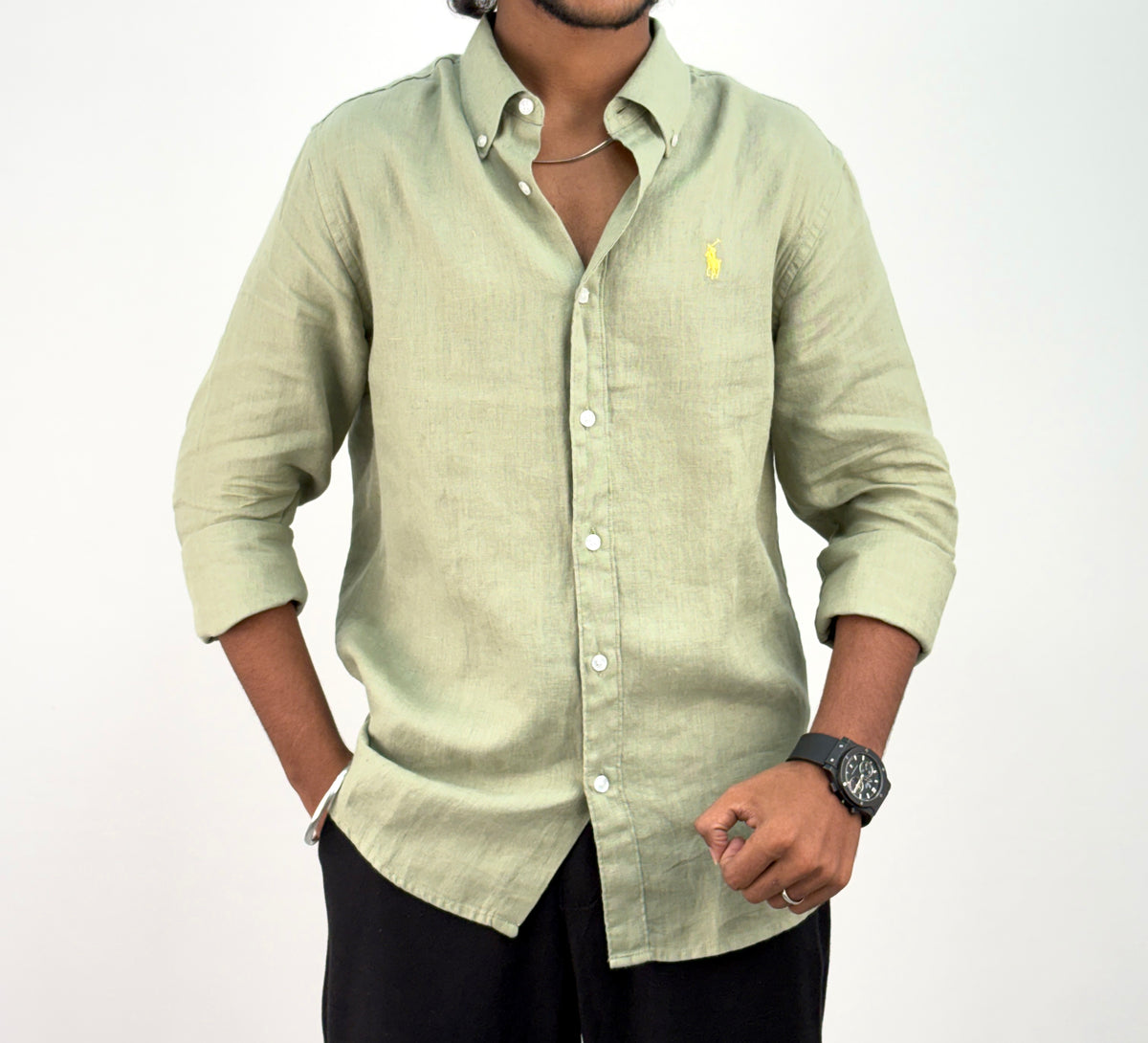 Slate Green Pure Linen Shirt 1