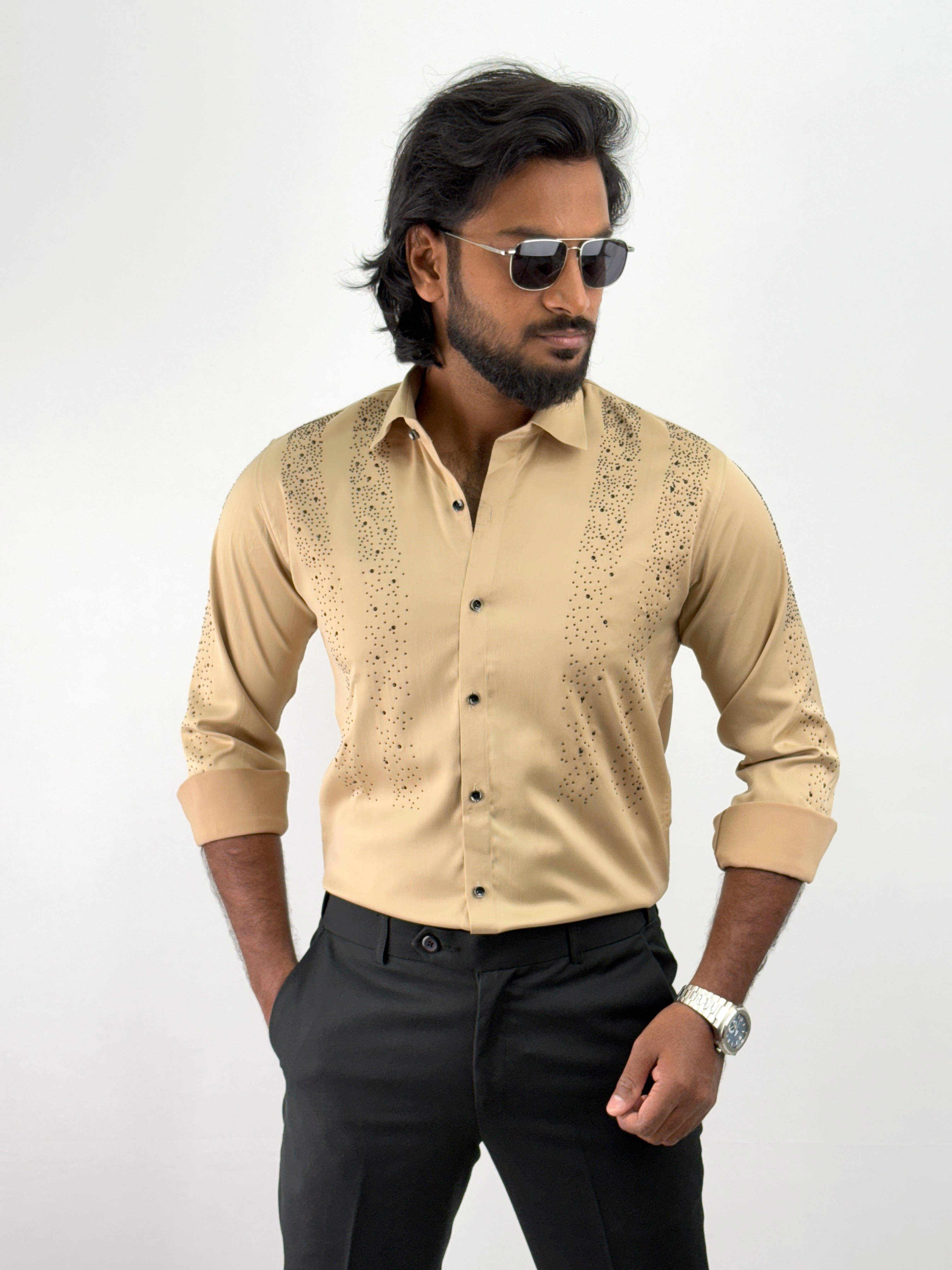 Cream Designer Stone Work Shirt 5