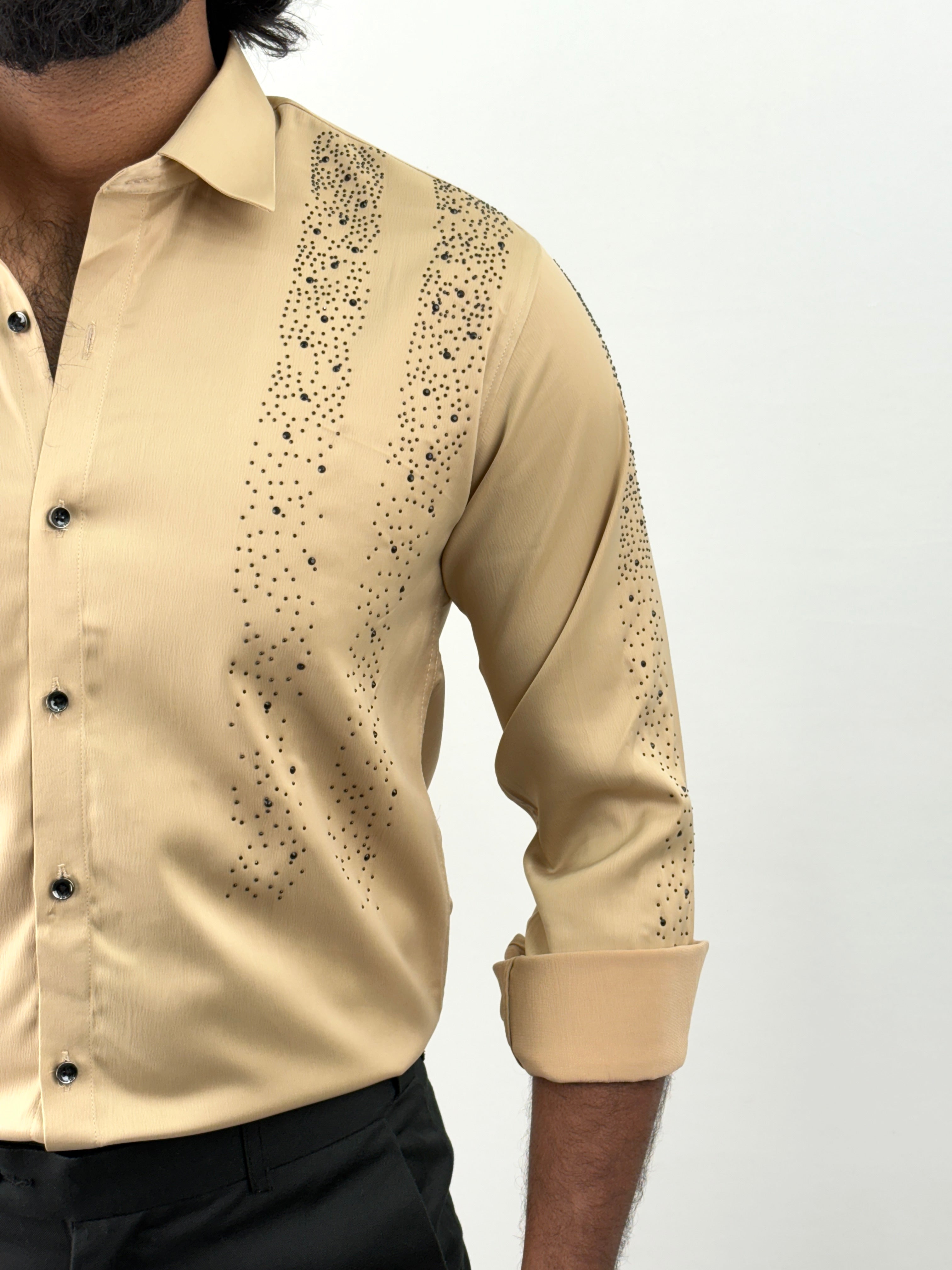 Cream Designer Stone Work Shirt 5