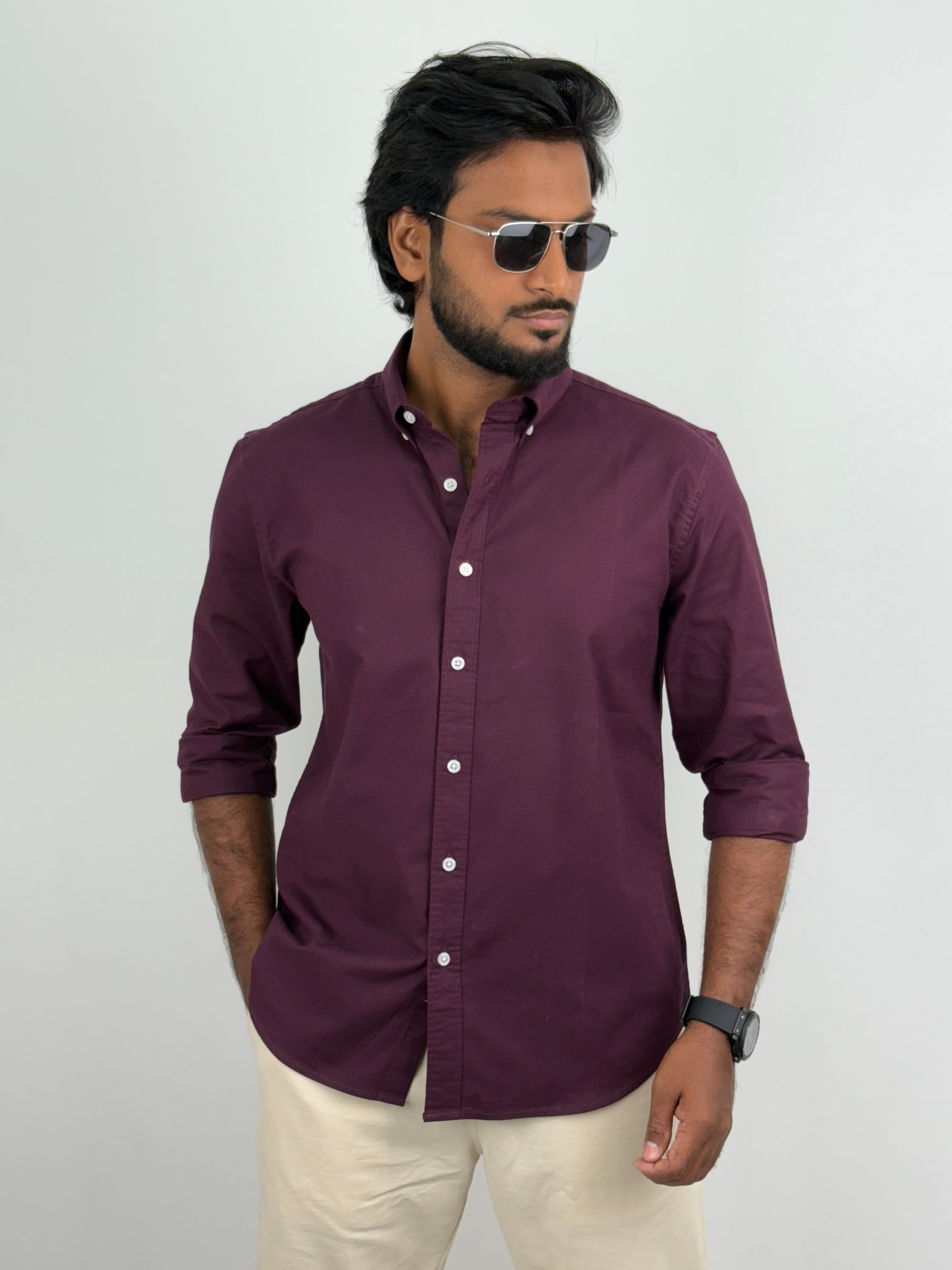 Wine Elbow Patch Shirt